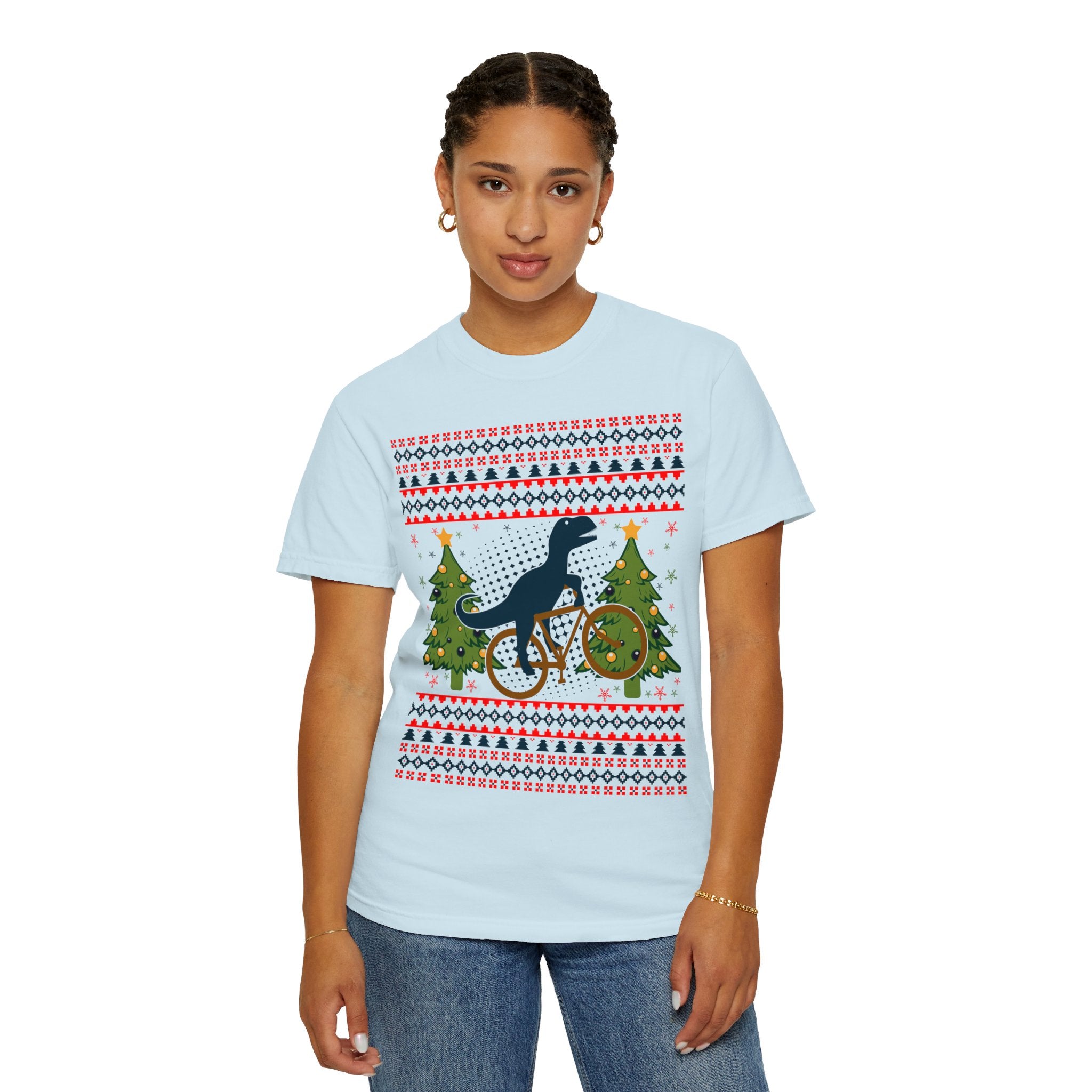 Ugly Christmas Dinosaur Riding Bike Shirt, Dinosaur Christmas Sweater, Dino Riders Tshirt, Dinosaur on a Bike Shirt