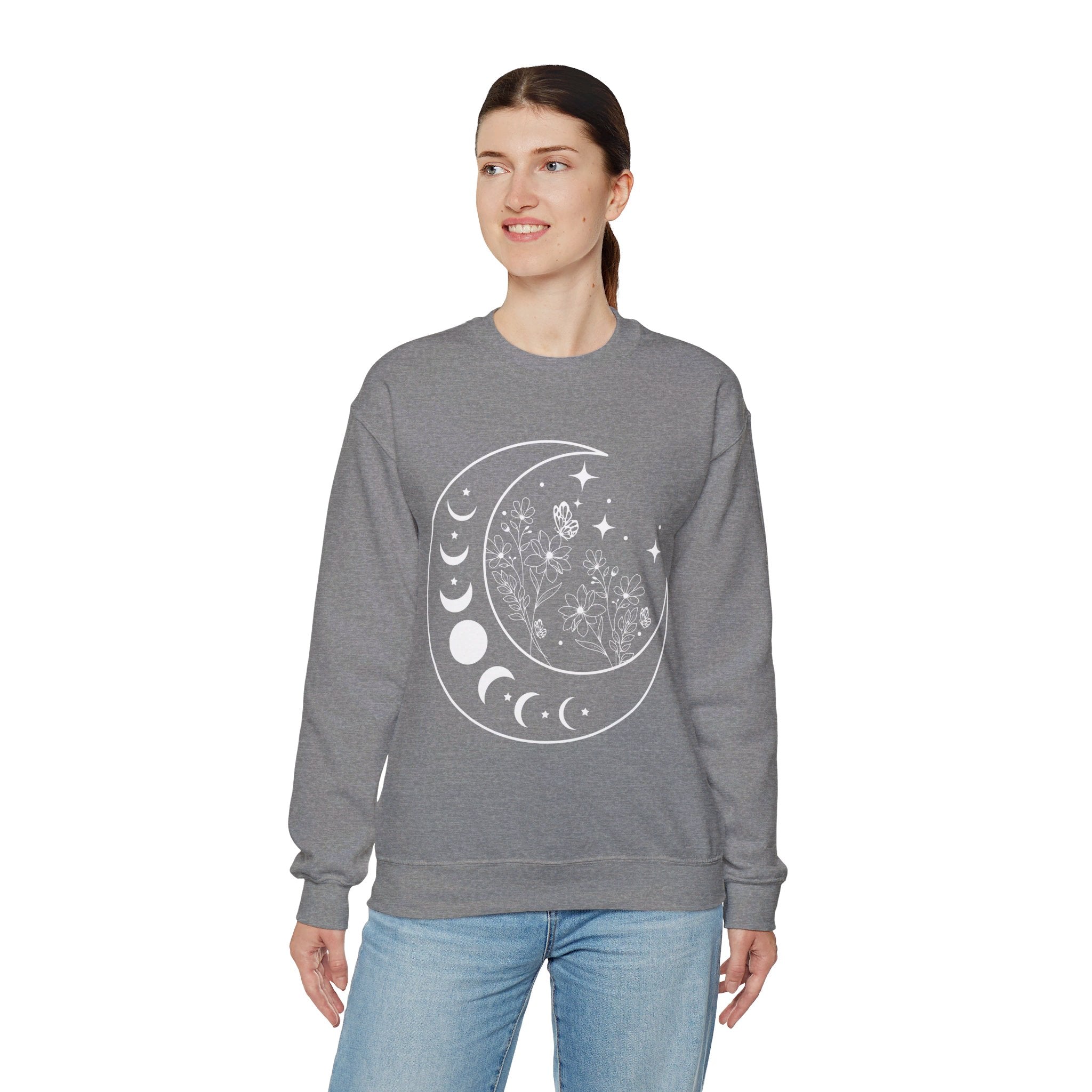 Celestial Moon Sweatshirt, Floral Moon Shirt, Mystical Moon Phase Shirt, Astrology Shirt, Boho Moon Phase Sweatshirt, Trendy Shirts