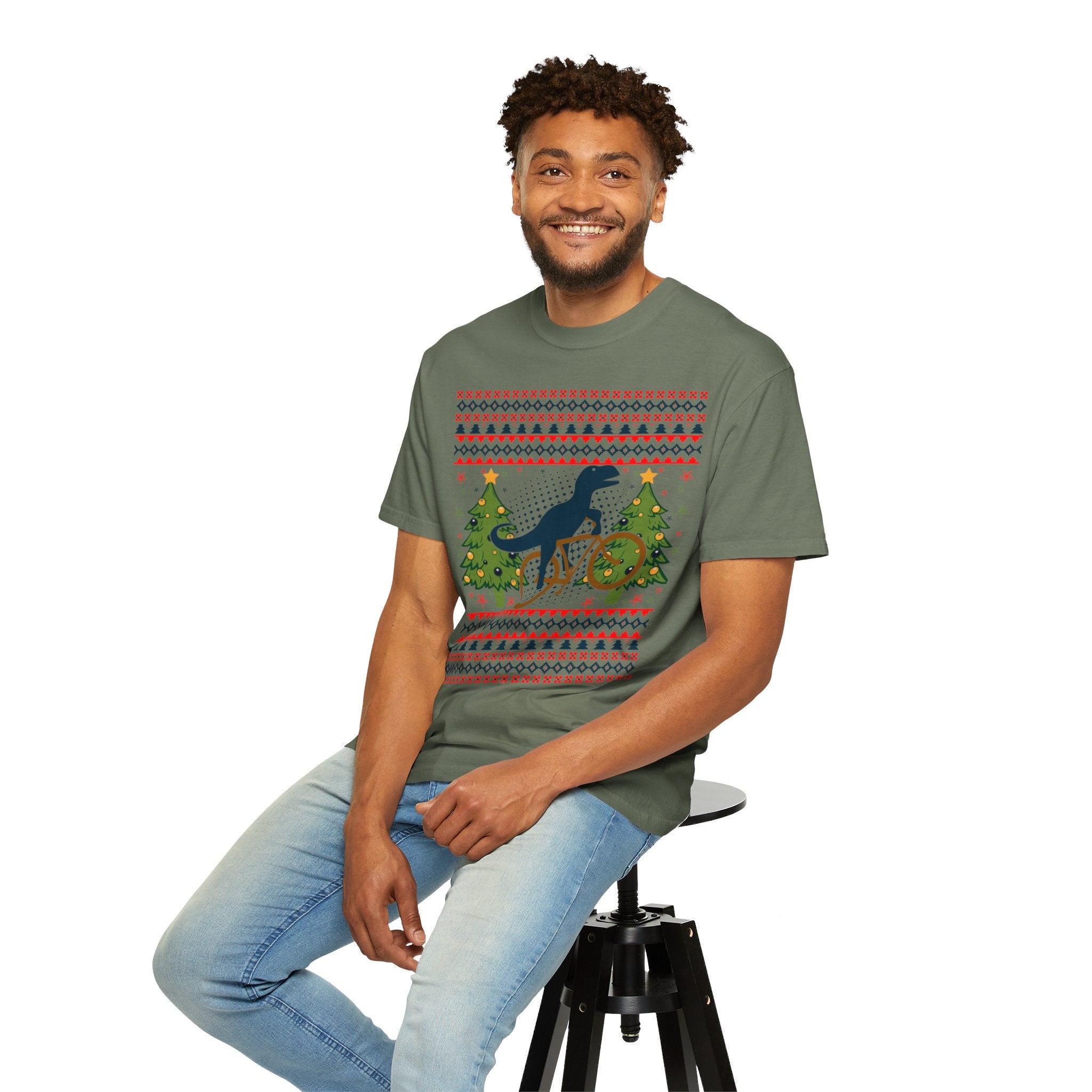 Ugly Christmas Dinosaur Riding Bike Shirt, Dinosaur Christmas Sweater, Dino Riders Tshirt, Dinosaur on a Bike Shirt