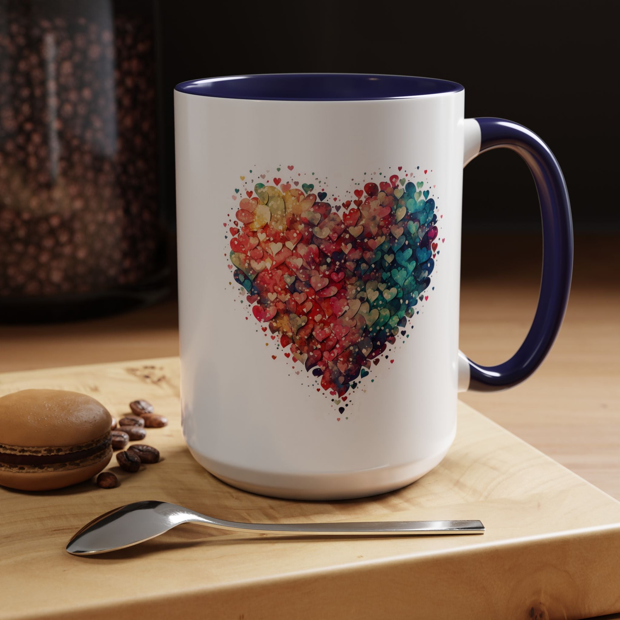 Watercolor Heart Coffee Mug, Heart Mug, Two-Tone Coffee Mugs, 11oz & 15oz Mug, Watercolor Heart Mug
