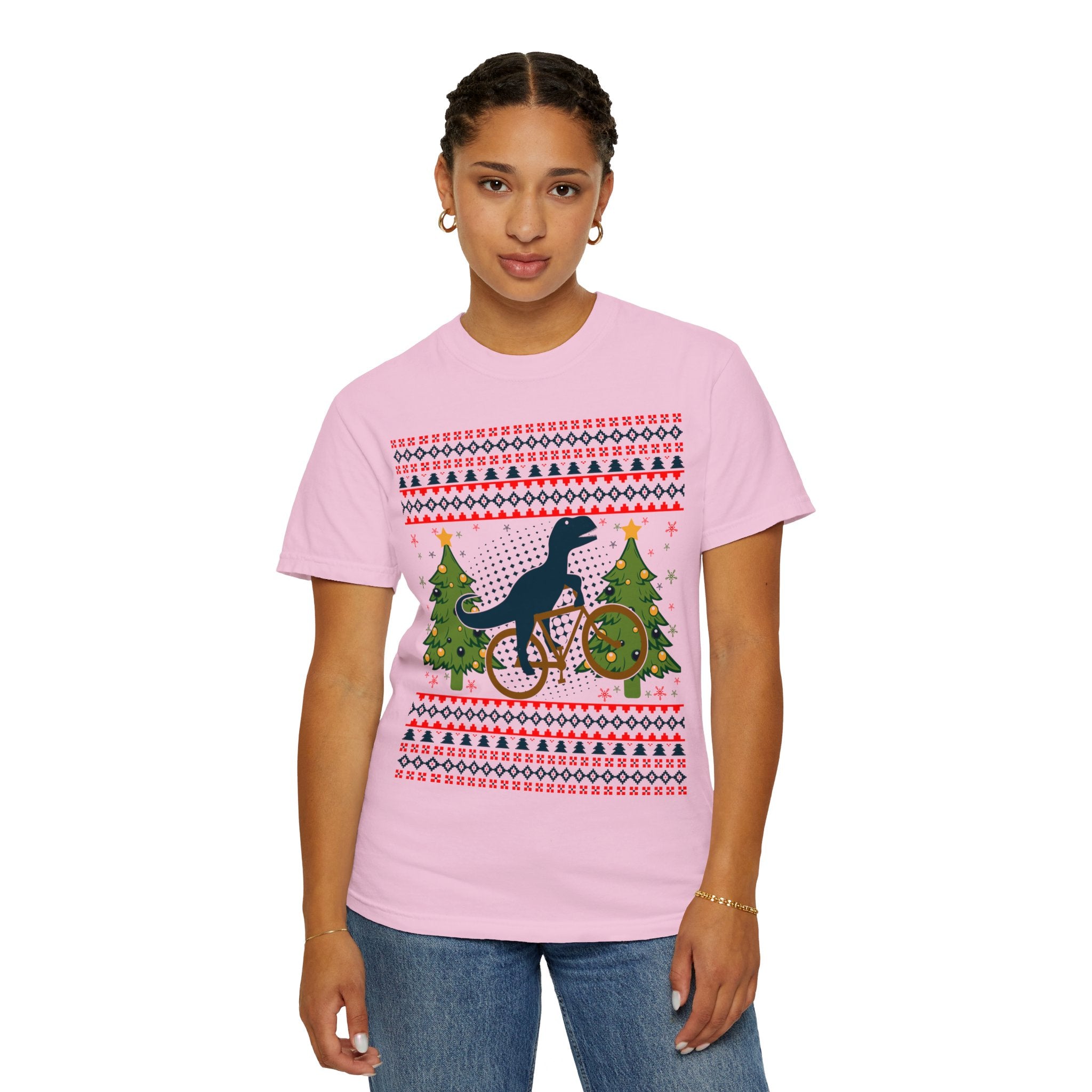 Ugly Christmas Dinosaur Riding Bike Shirt, Dinosaur Christmas Sweater, Dino Riders Tshirt, Dinosaur on a Bike Shirt