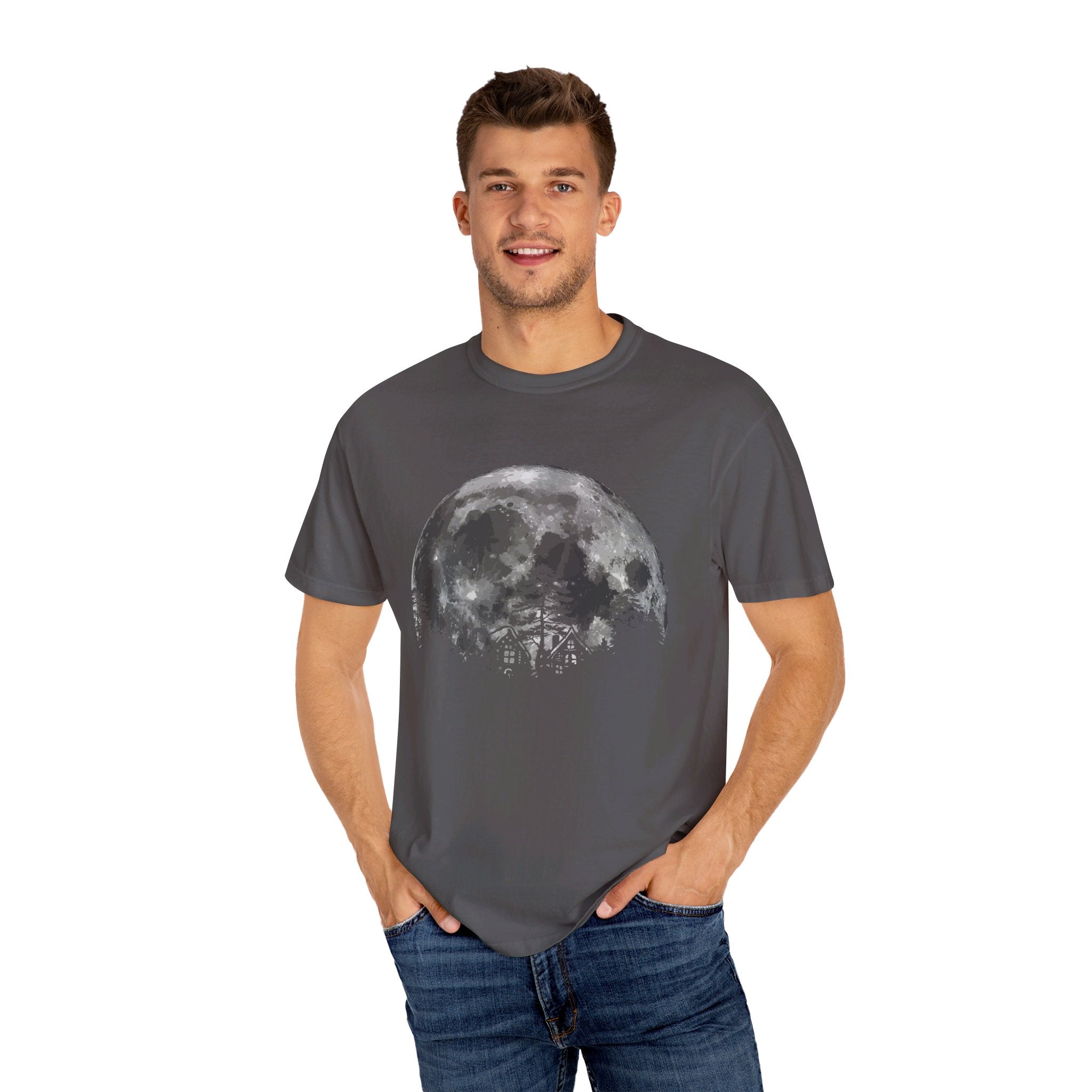 Men’s Graphic Tees, Moon & Cabin, Moon T Shirt, Men Printed TShirt Men’s/Unisex, Nature Gifts for Men, Astronomy Gifts