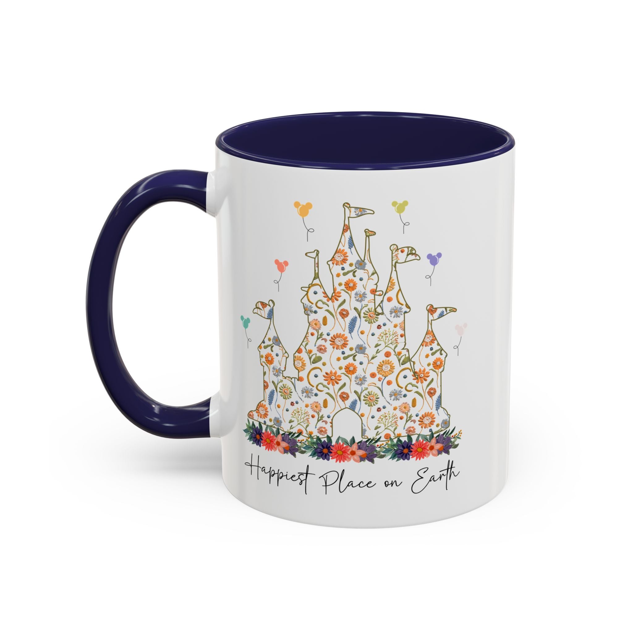 Disney Castle Floral Coffee Mug, Happiest Place on Earth Mug, Vintage Disney Coffee Cup, Magic Kingdom Mug