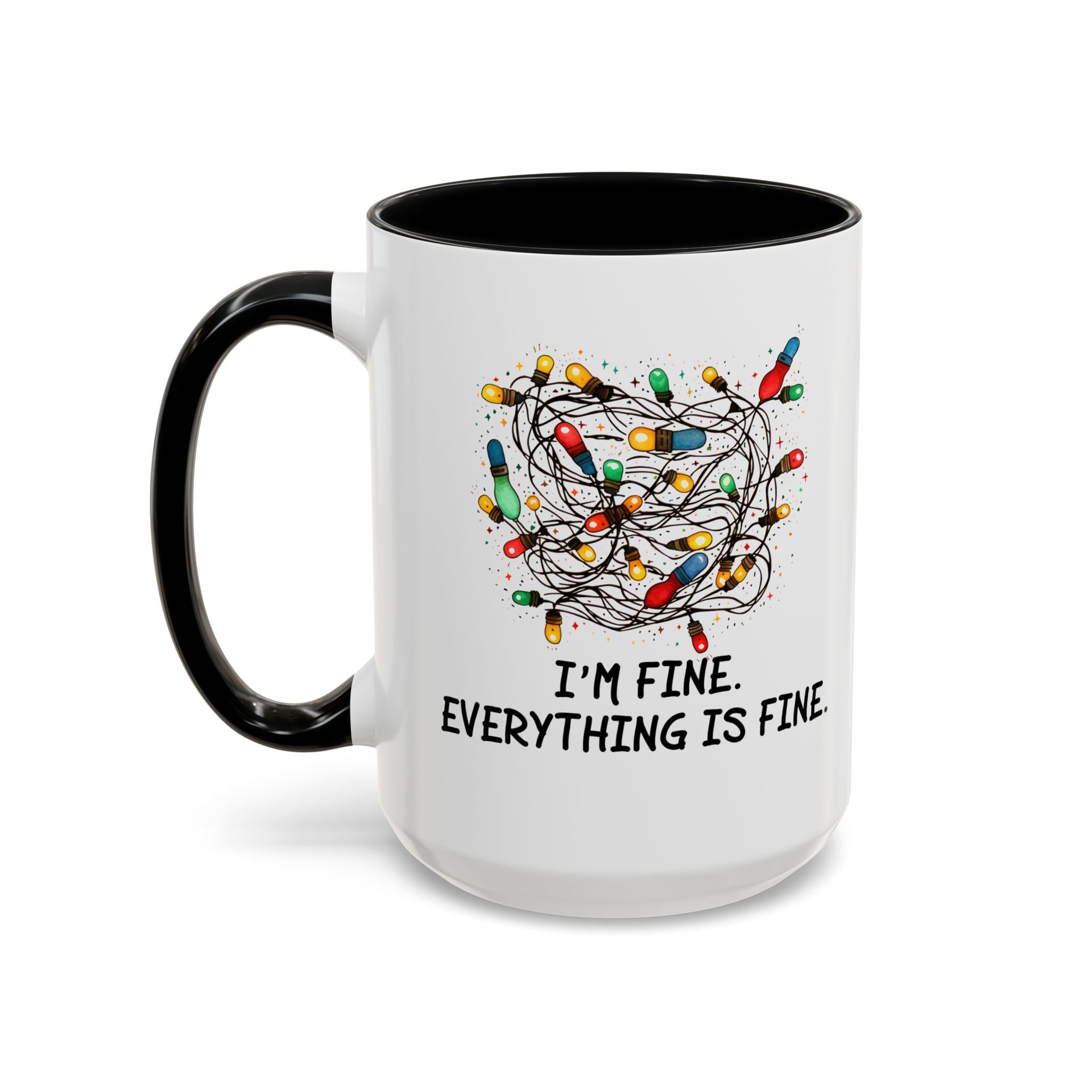 I'm Fine Everything Is Fine Christmas Mug, Christmas Lights Mug, Funny Coffee Mug, Tangled Lights, Crazy Shopping Christmas Mug, Madness