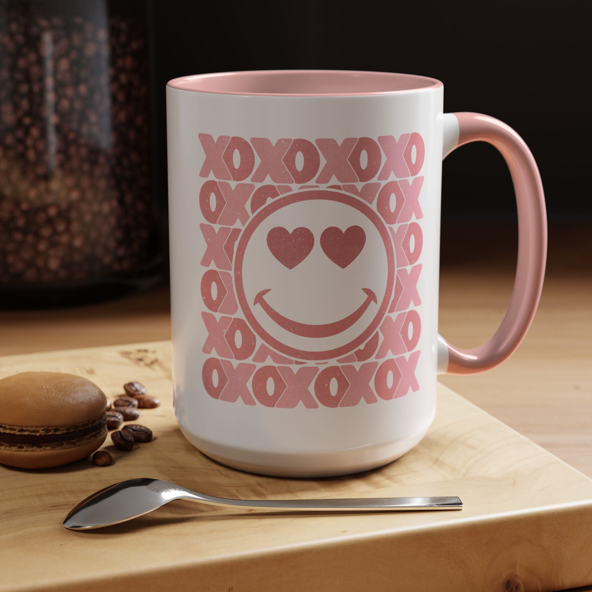 XOXO Smiley Face Coffee Mug, Pink Smiley Face Mug, Valentines Decor, Galentines gift, XOXO Coffee Cup, Party Favors, Cute Coffee Mug