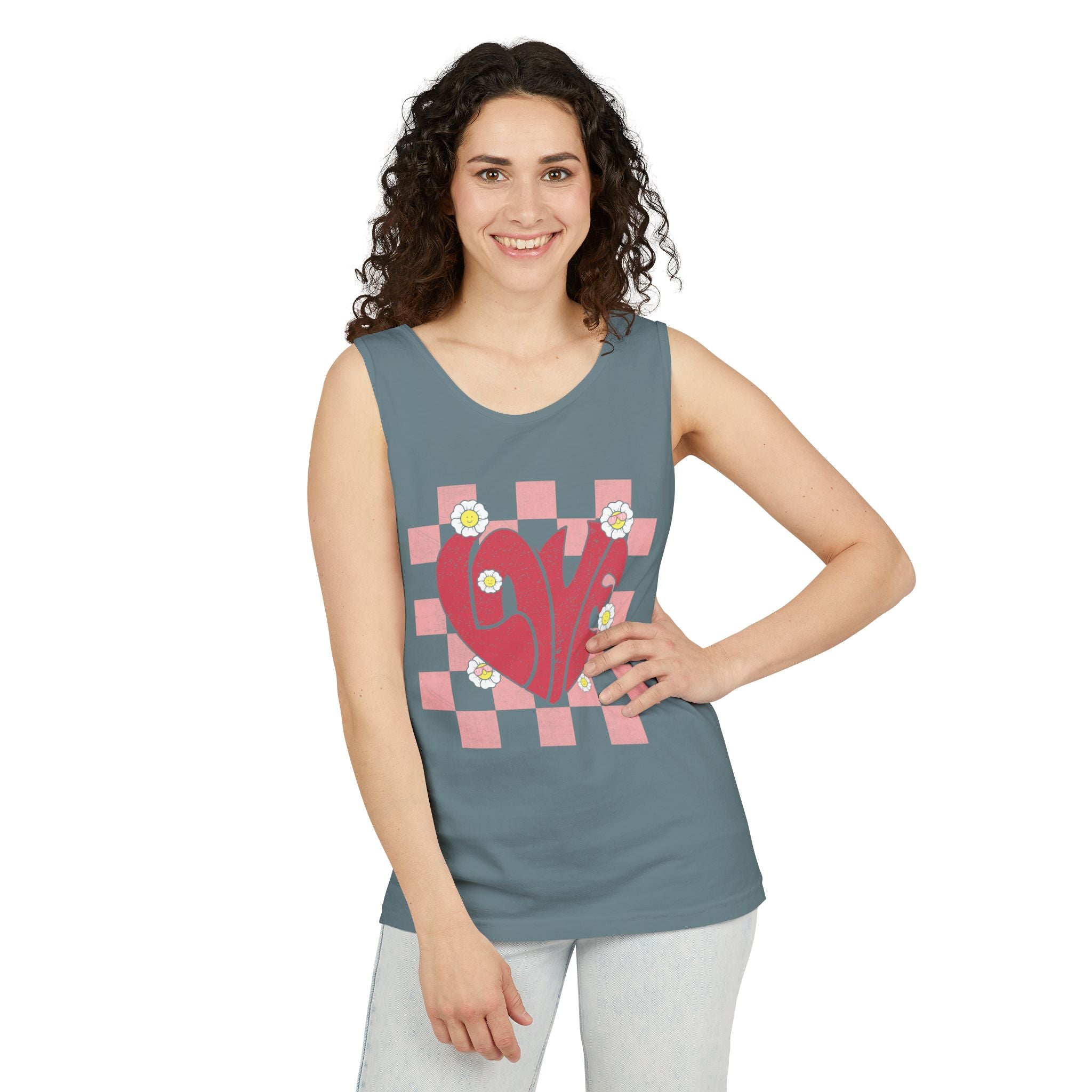 Valentine Heart Tank Top, Retro Love Shirt, Love T-Shirt, Valentines Day Gift, Checker heart tee, Heart Love Tank Top