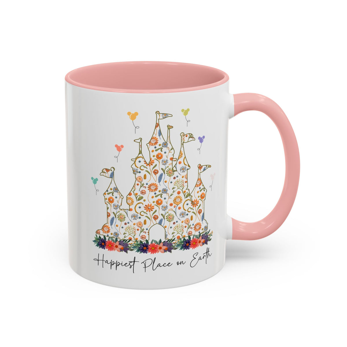 Disney Castle Floral Coffee Mug, Happiest Place on Earth Mug, Vintage Disney Coffee Cup, Magic Kingdom Mug