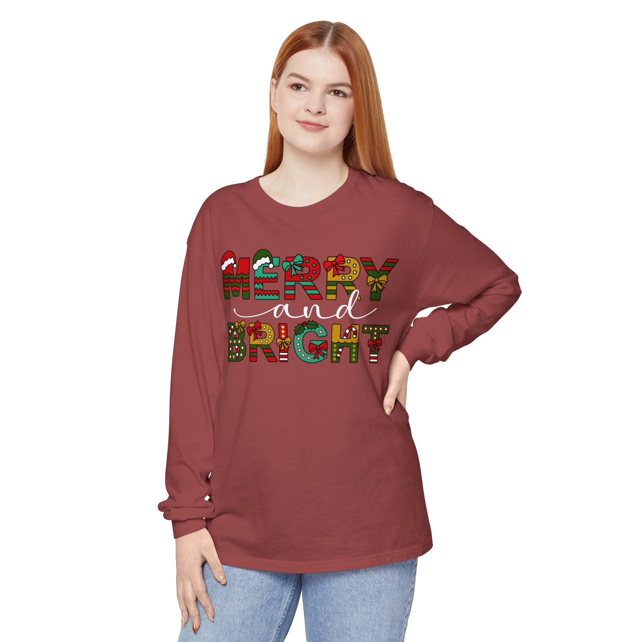 Merry and Bright Christmas Long Sleeve Shirts Christmas Shirts For Women Merry and Bright Shirt Cute Festive Gift Festive Holiday Shirts Cute XMAS Gift