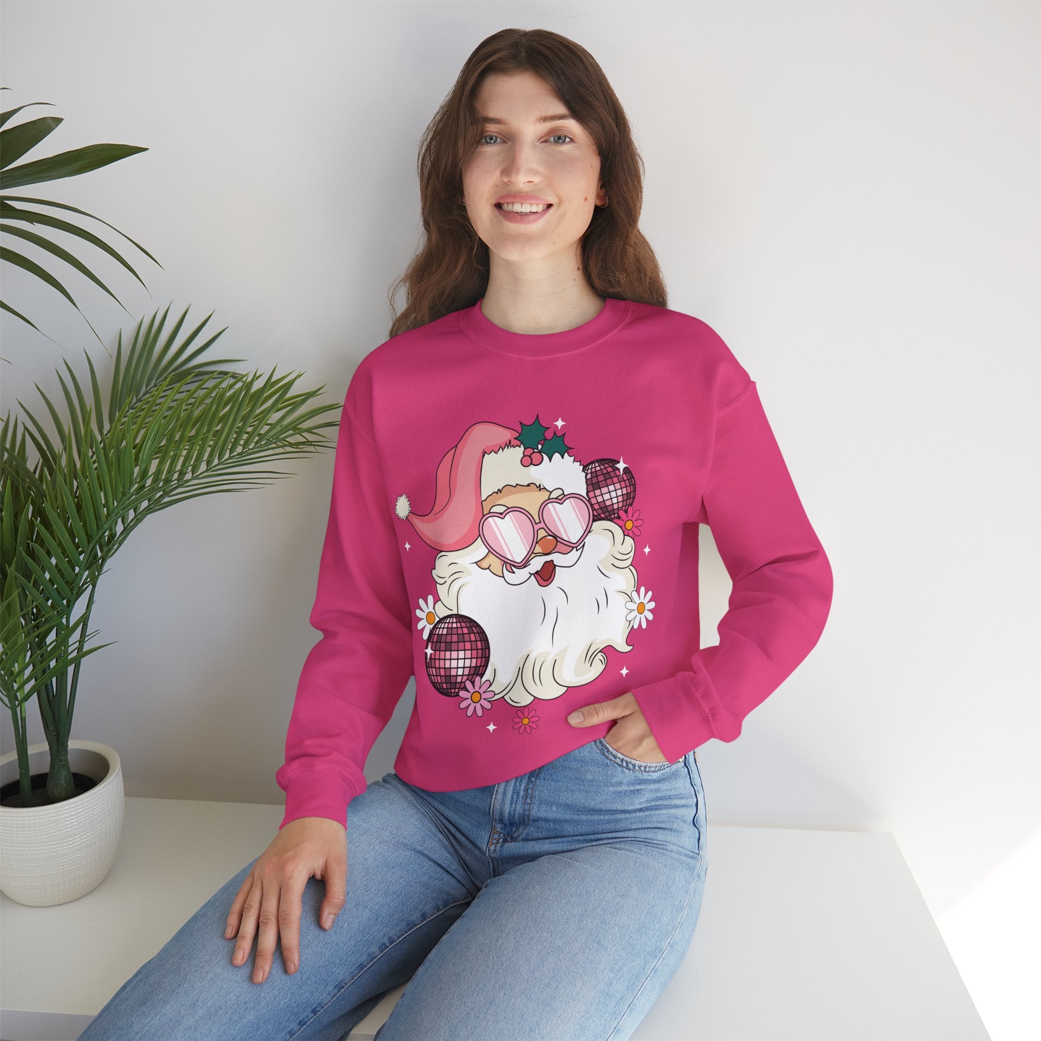 Retro Pink Santa Christmas Sweatshirt Gift for Woman Christmas PJs Matching Family Pajamas Retro Christmas Shirt Vintage Holiday Sweater