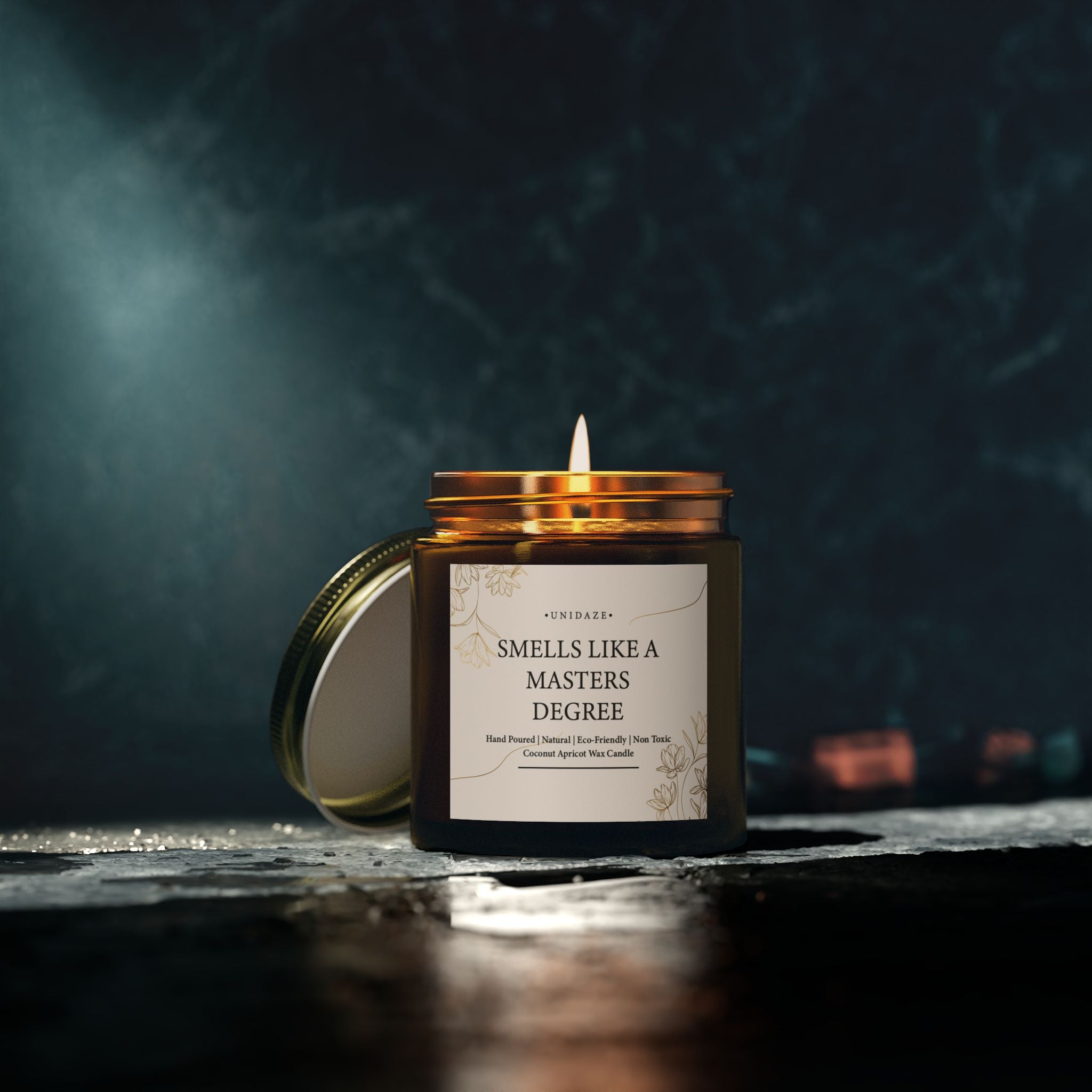 Smells Like A Masters Degree Scented Coconut Candle, Hand Poured 4 oz. 9 oz. Glass Jar, Two Degrees Hotter, Minimal, Graduation Gift, MBA MS MA