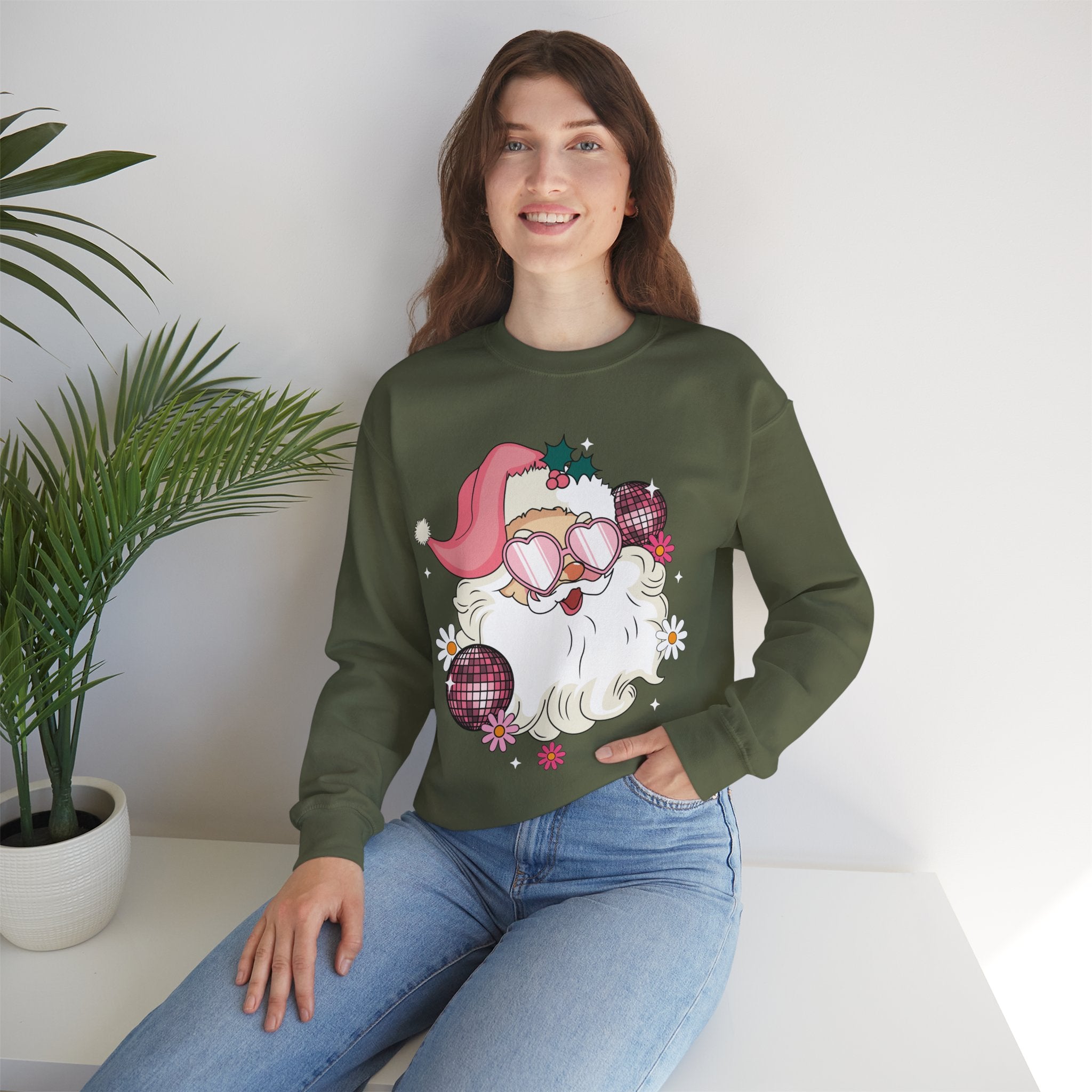 Retro Pink Santa Christmas Sweatshirt Gift for Woman Christmas PJs Matching Family Pajamas Retro Christmas Shirt Vintage Holiday Sweater