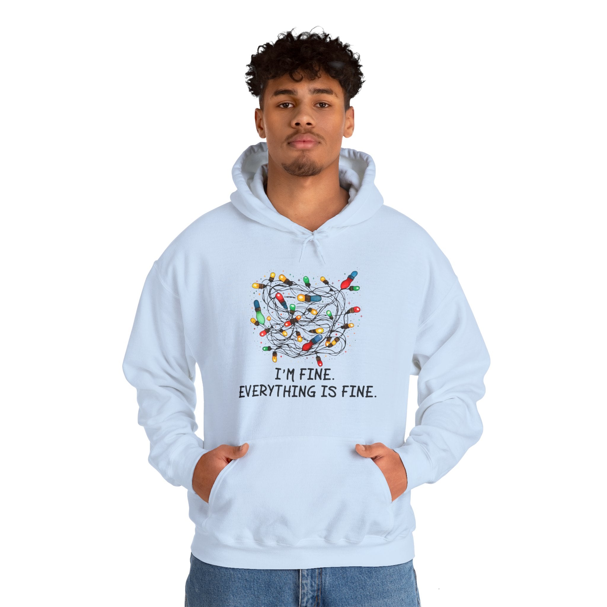 I'm Fine Everything Is Fine Hoodie, Christmas Hooded Sweatshirt, Hoodies Women, Christmas Hoodie Women, Christmas Lights Hoodie