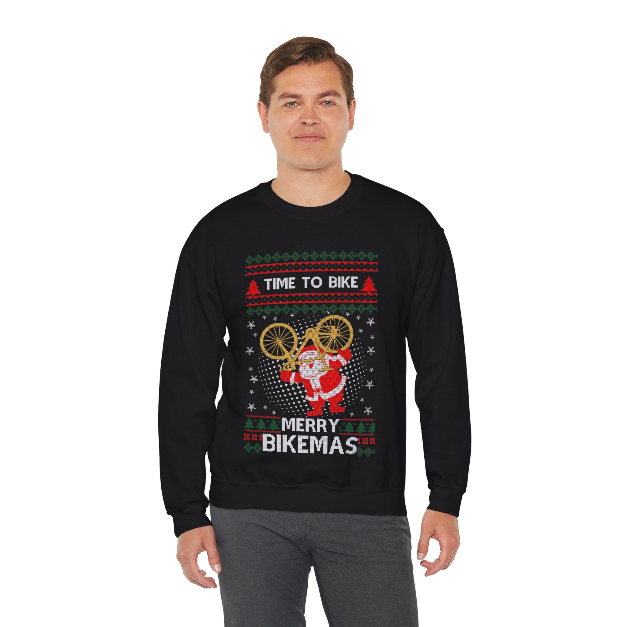 Ugly Christmas Cyclist Santa Sweatshirt, Time to Bike Shirt, Funny Bicycle Ugly Christmas Sweatshirt, Funny Cycling Shirt