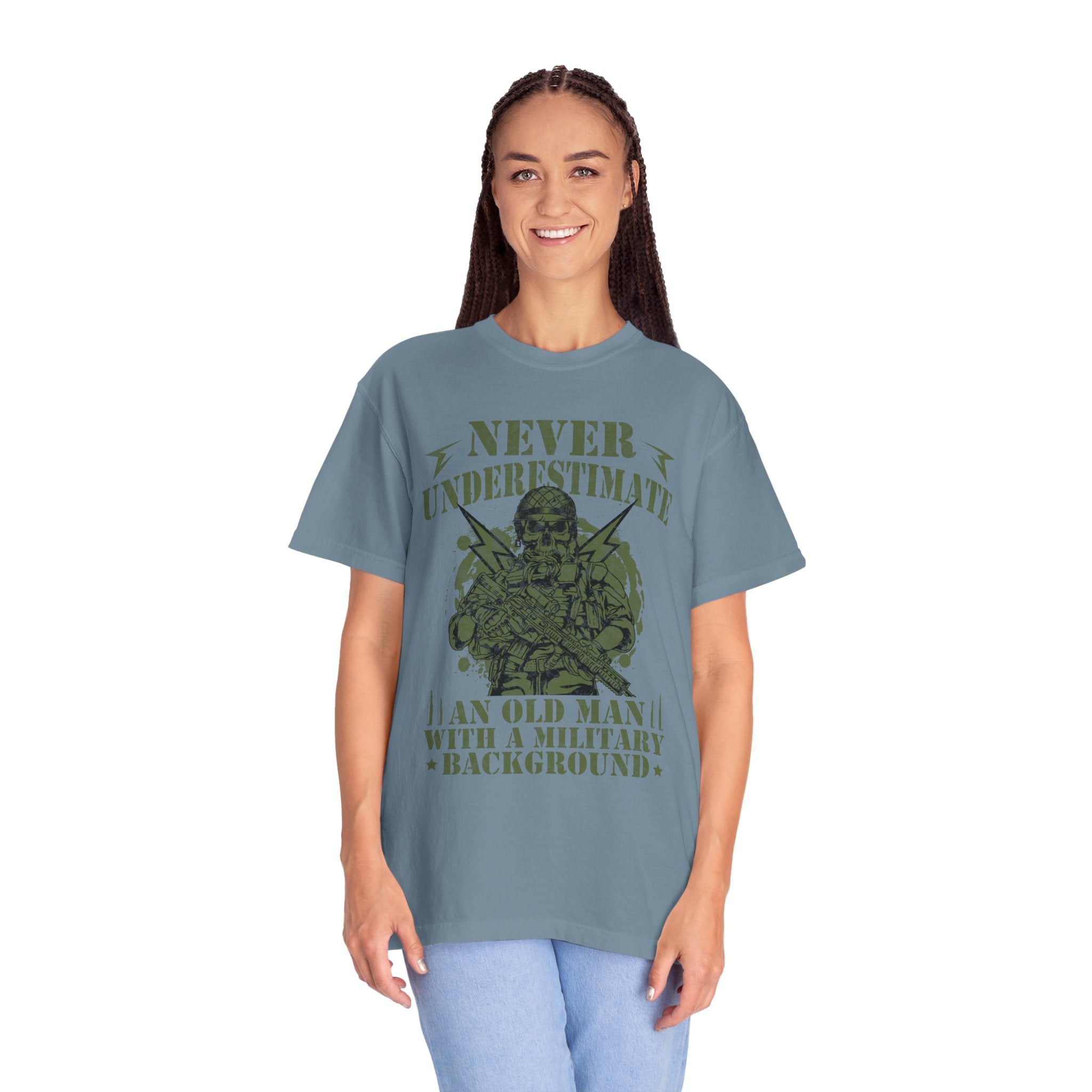 Never Underestimate An Old Man With A Military Background Shirt, American Flag Tee, US Veteran Shirt, Veterans Day Shirt, 4th of July Shirt