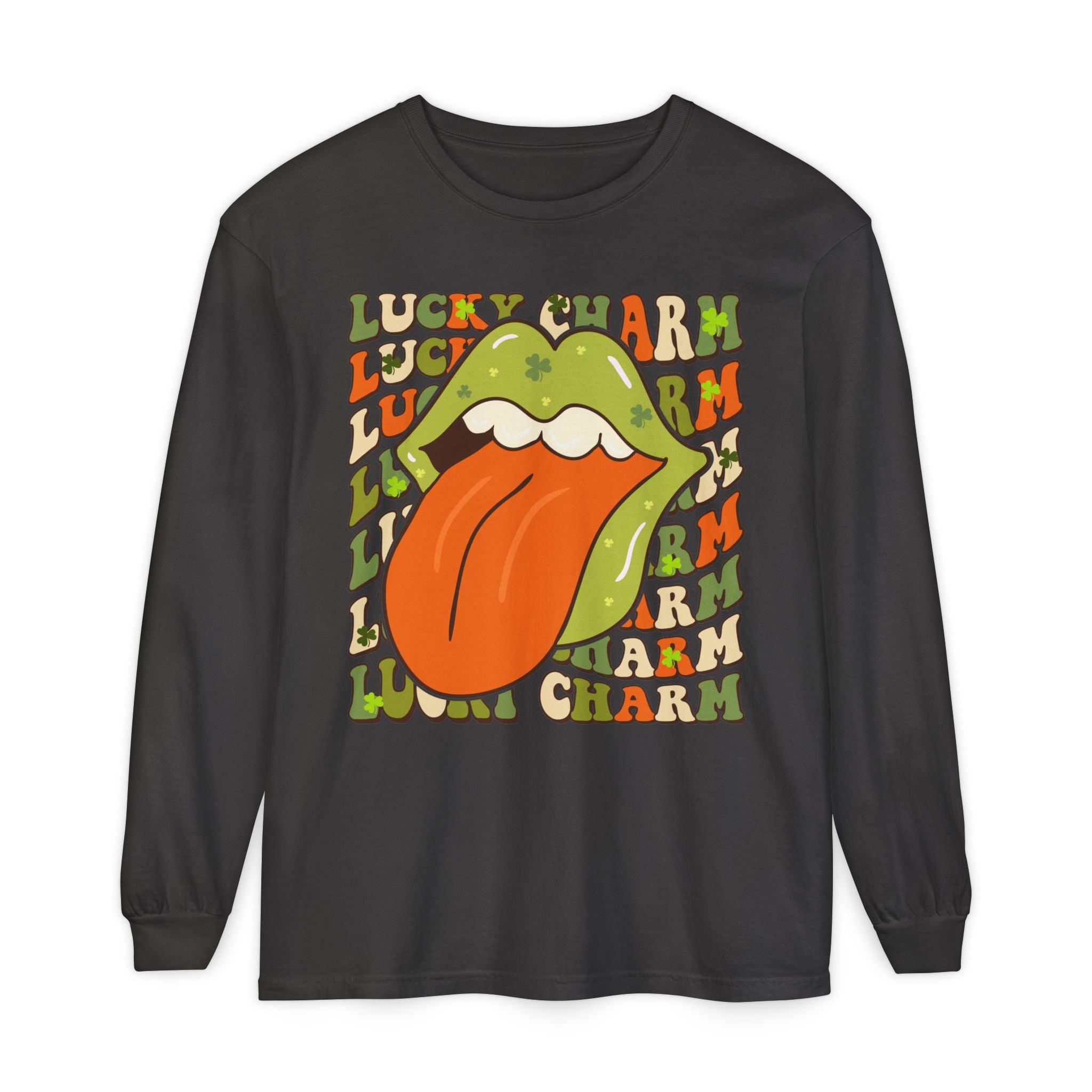 St Patricks Day Lucky Charm Lips Long sleeve T-Shirt, Lucky Shamrock Cute Long Sleeve Shirt, Lucky Irish Shirt, Ireland Drinking Tee