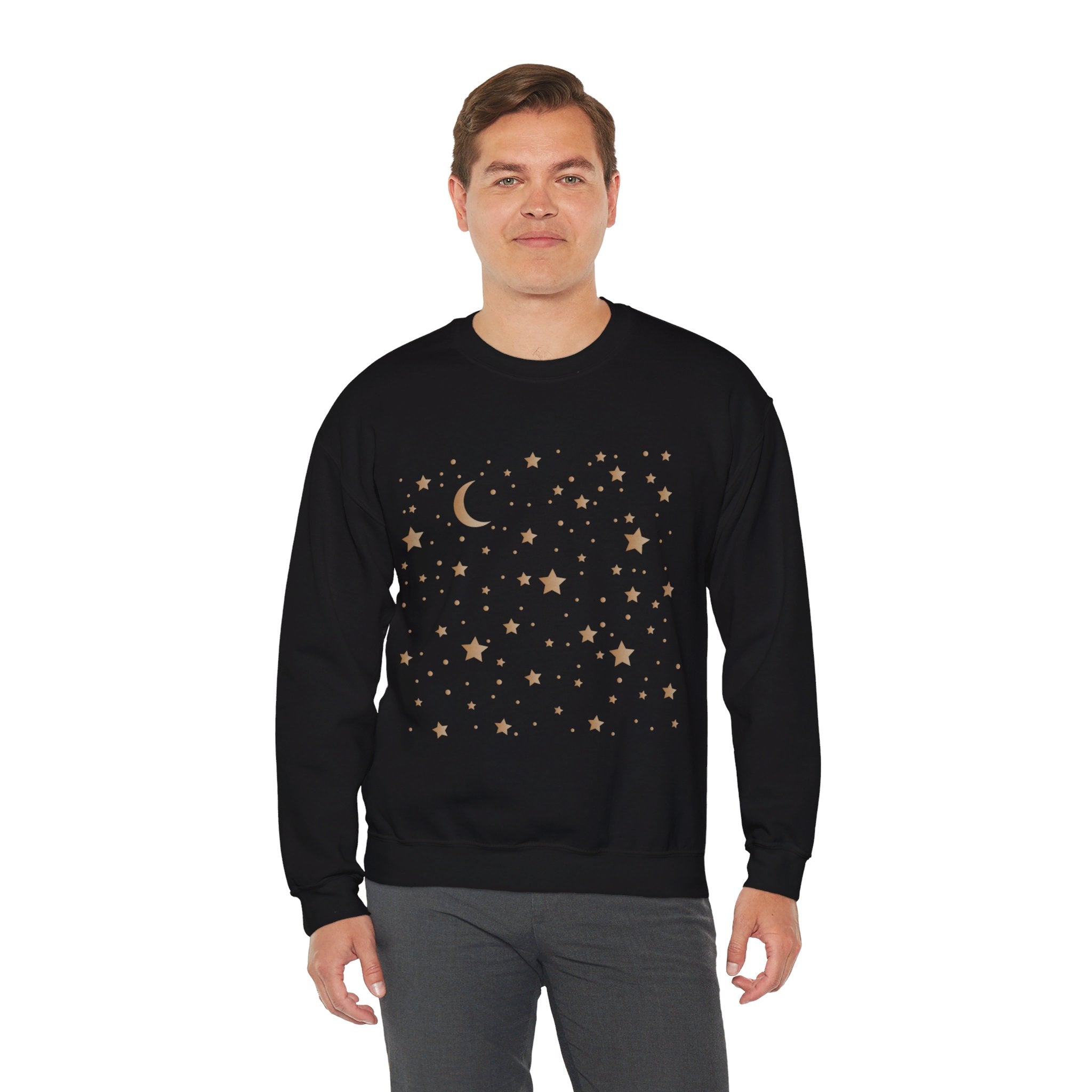 Unisex Moon And Starts Celestial Sweatshirt, Boho Moon And Stars Shirt, Gold Stars Shirt, Mystical Moon And Stars Shirt, Astronomy Shirt