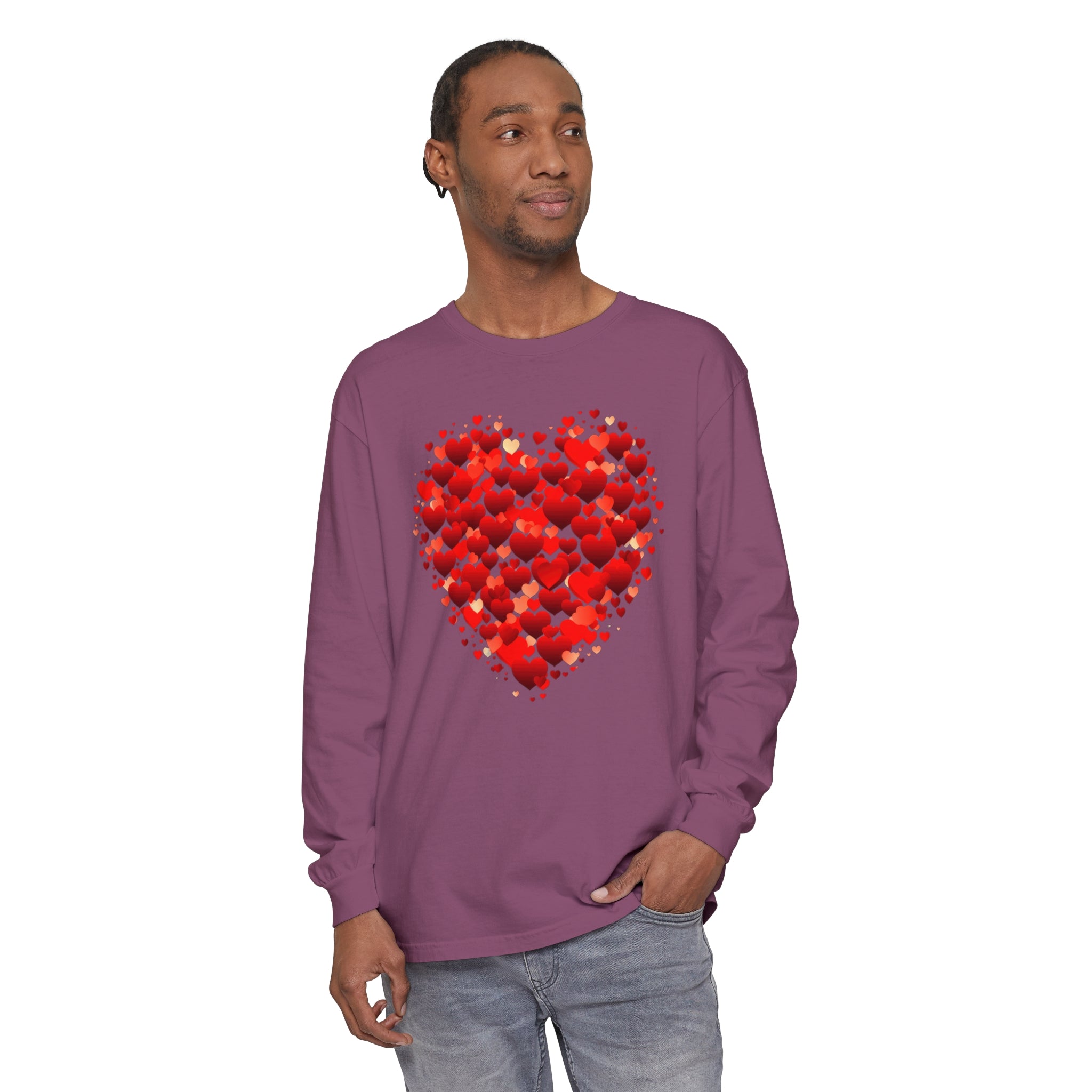 Valentines Day Red Heart Long Sleeve T-Shirt, Anniversary Love Long Sleeve Shirt, Double Heart Sweatshirt, Birthday Red Heart Shirt, Mothers Day Tee