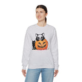 Black Cat Pumpkin Sweatshirt, Halloween Sweatshirt, Pumpkin shirt, Fall Sweatshirt for Women, Halloween Crewneck, Spooky Season, Bat top