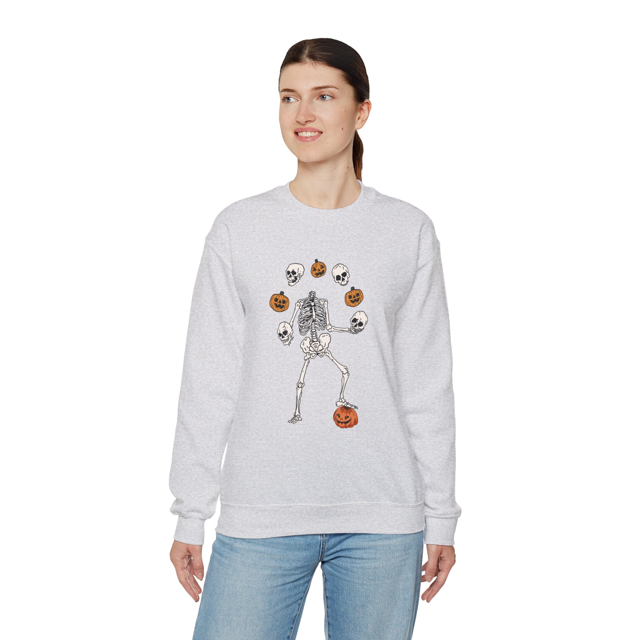 Dancing Skeleton Sweatshirt, Pumpkin Sweater, Pumpkin Skeleton Shirt, Fall Sweatshirt, Halloween Party Sweatshirt, Spooky Season Sweatshirt