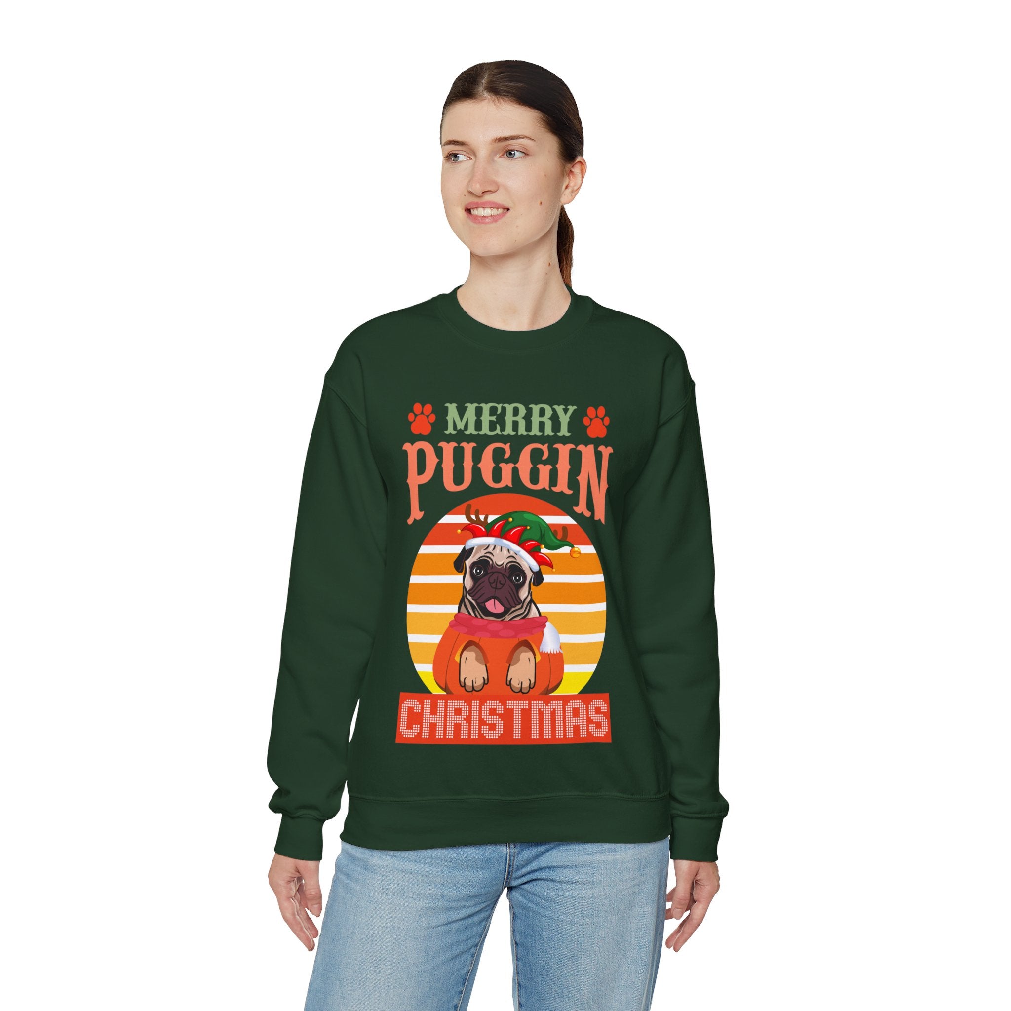 Pug Christmas Sweatshirt, Dog Lover Gift, Holiday Sweaters, Christmas Pugs Shirt, Pug In Santa Hat, Dog Mom Shirt, Santa Pug Shirt