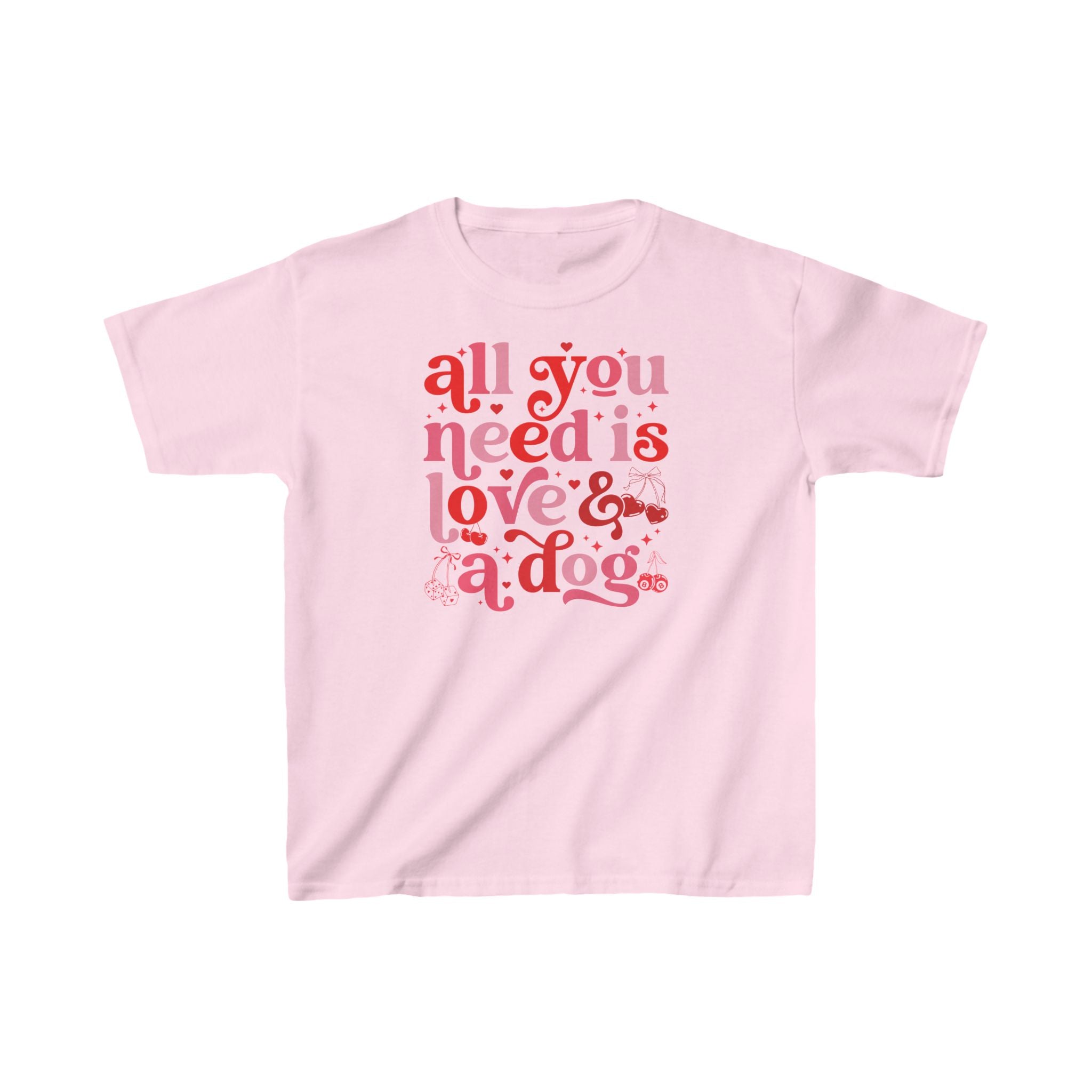 All You Need is Love and a Dog - Short Sleeve Child Shirt, Valentine's Day Outfit, Valentine Graphic Tee, Cupid Crew, Kiss Me, Love You