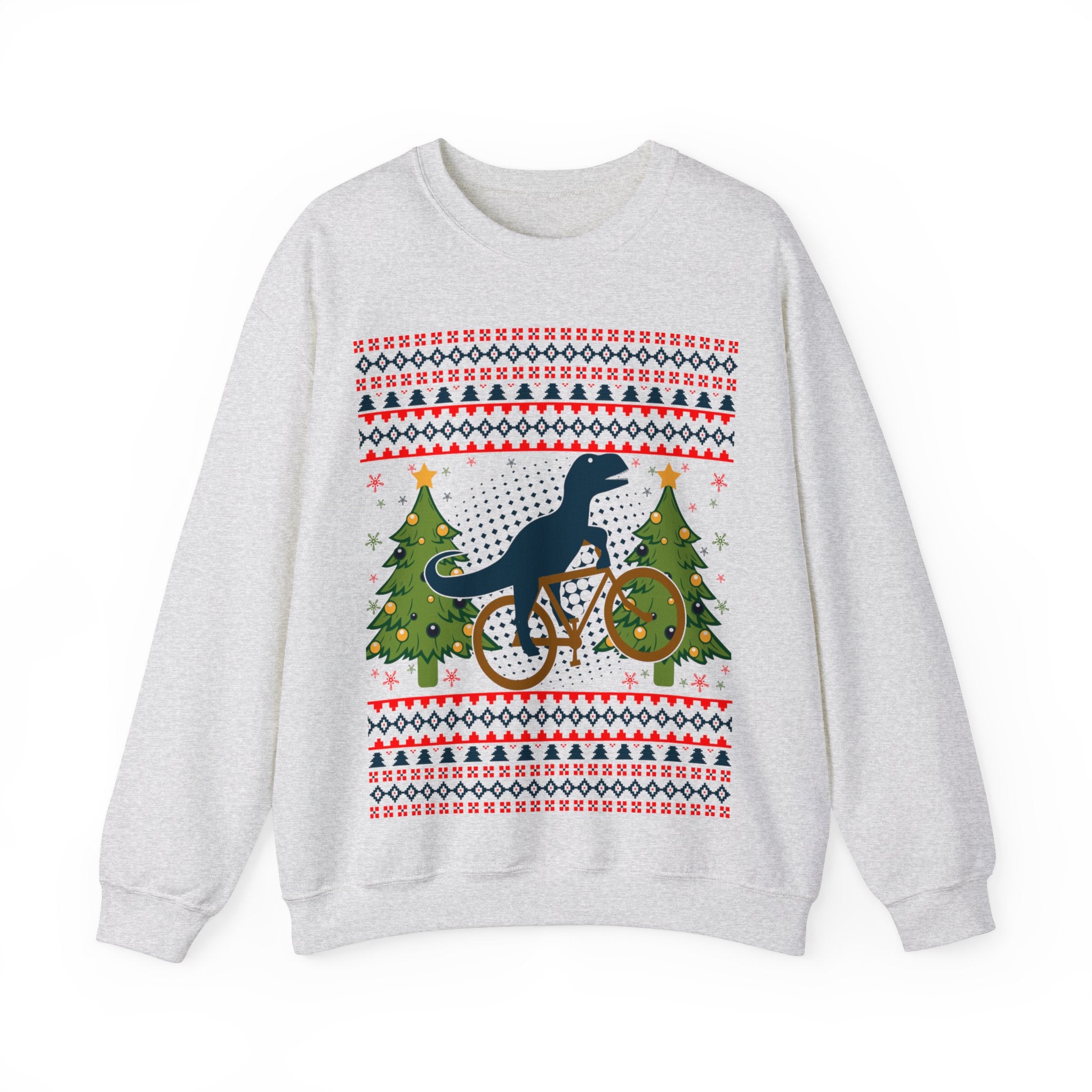 Ugly Christmas Dinosaur Riding Bike Sweater, Dinosaur Christmas Sweatshirt, Dino Riders shirt, Dinosaur on a Bike Shirt