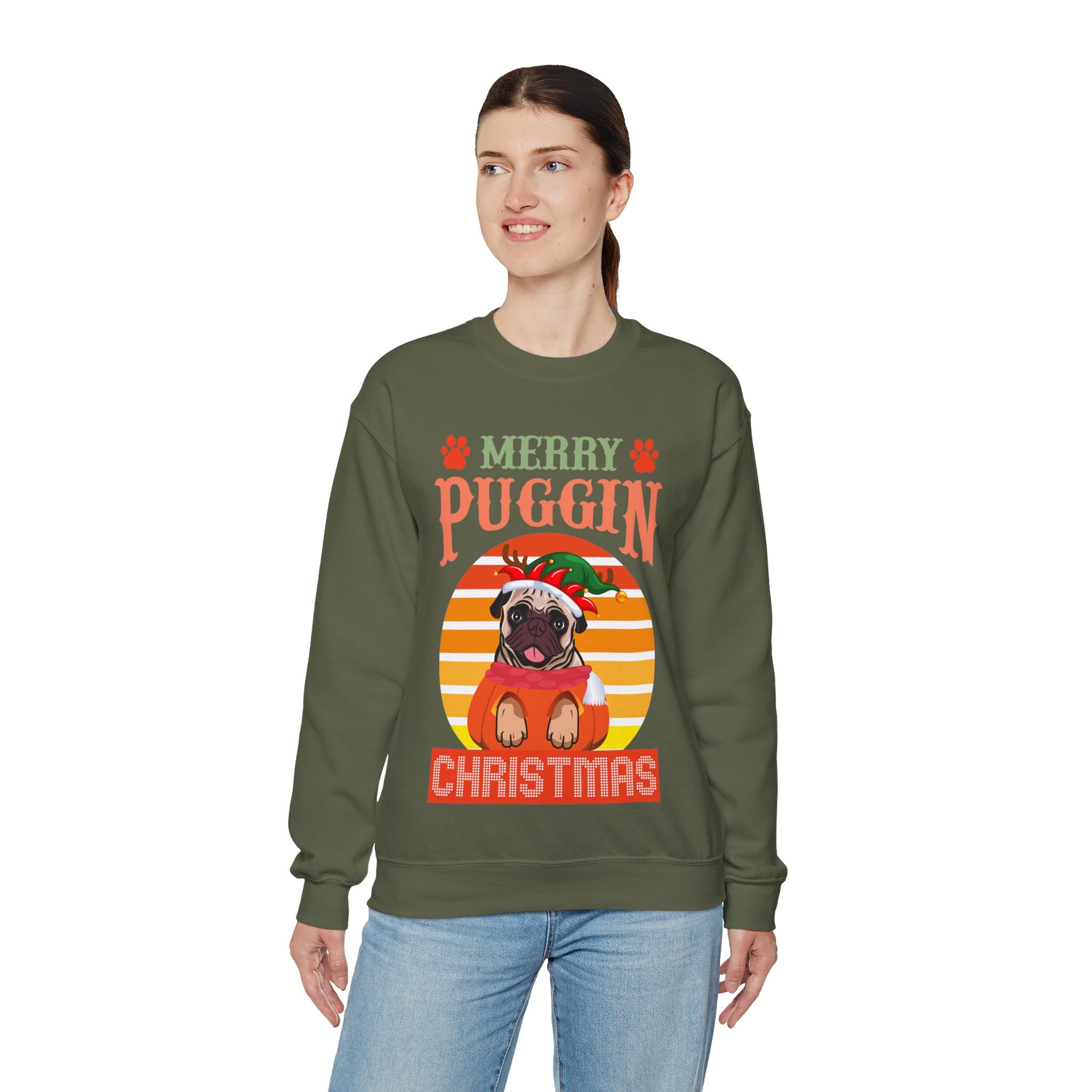 Pug Christmas Sweatshirt, Dog Lover Gift, Holiday Sweaters, Christmas Pugs Shirt, Pug In Santa Hat, Dog Mom Shirt, Santa Pug Shirt
