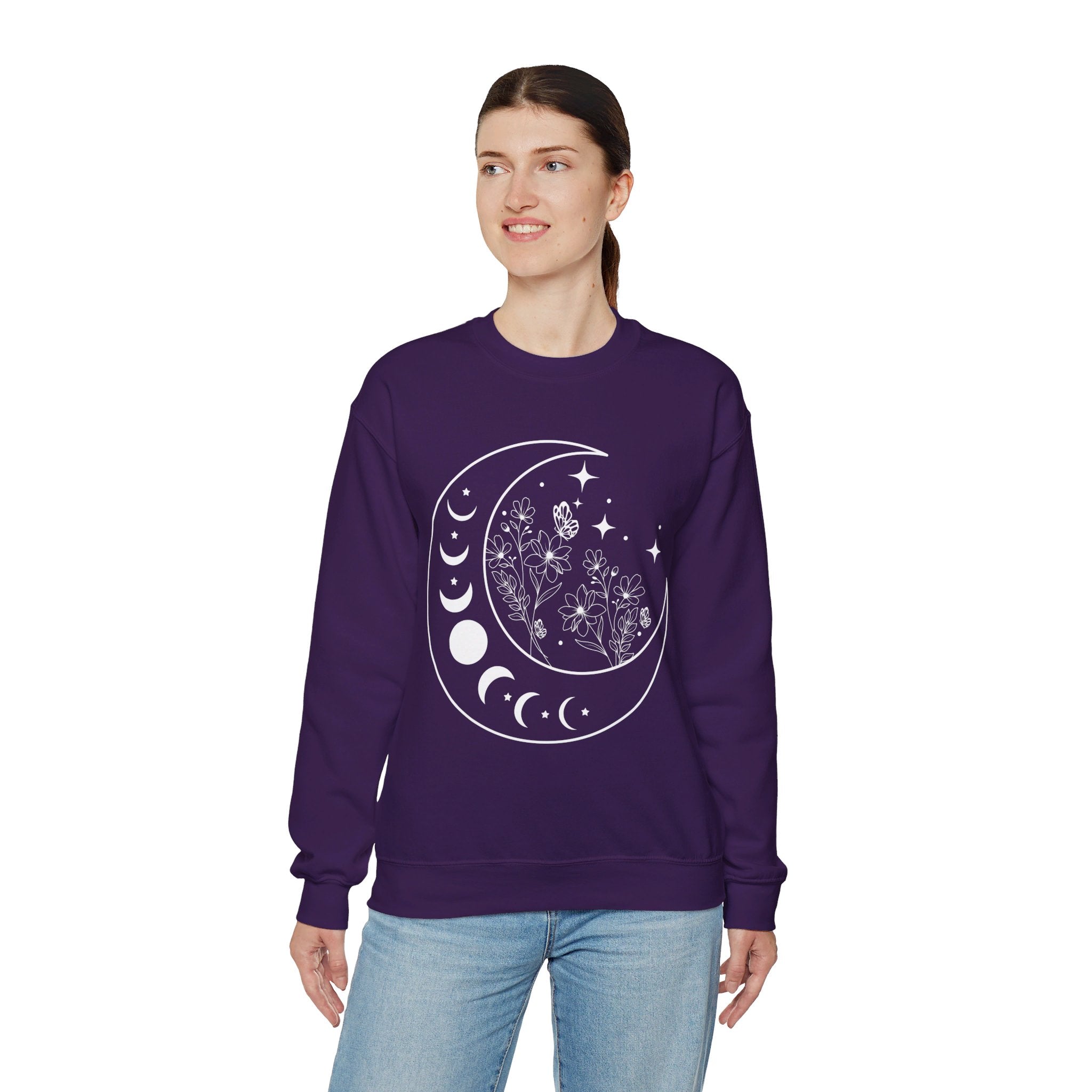 Celestial Moon Sweatshirt, Floral Moon Shirt, Mystical Moon Phase Shirt, Astrology Shirt, Boho Moon Phase Sweatshirt, Trendy Shirts