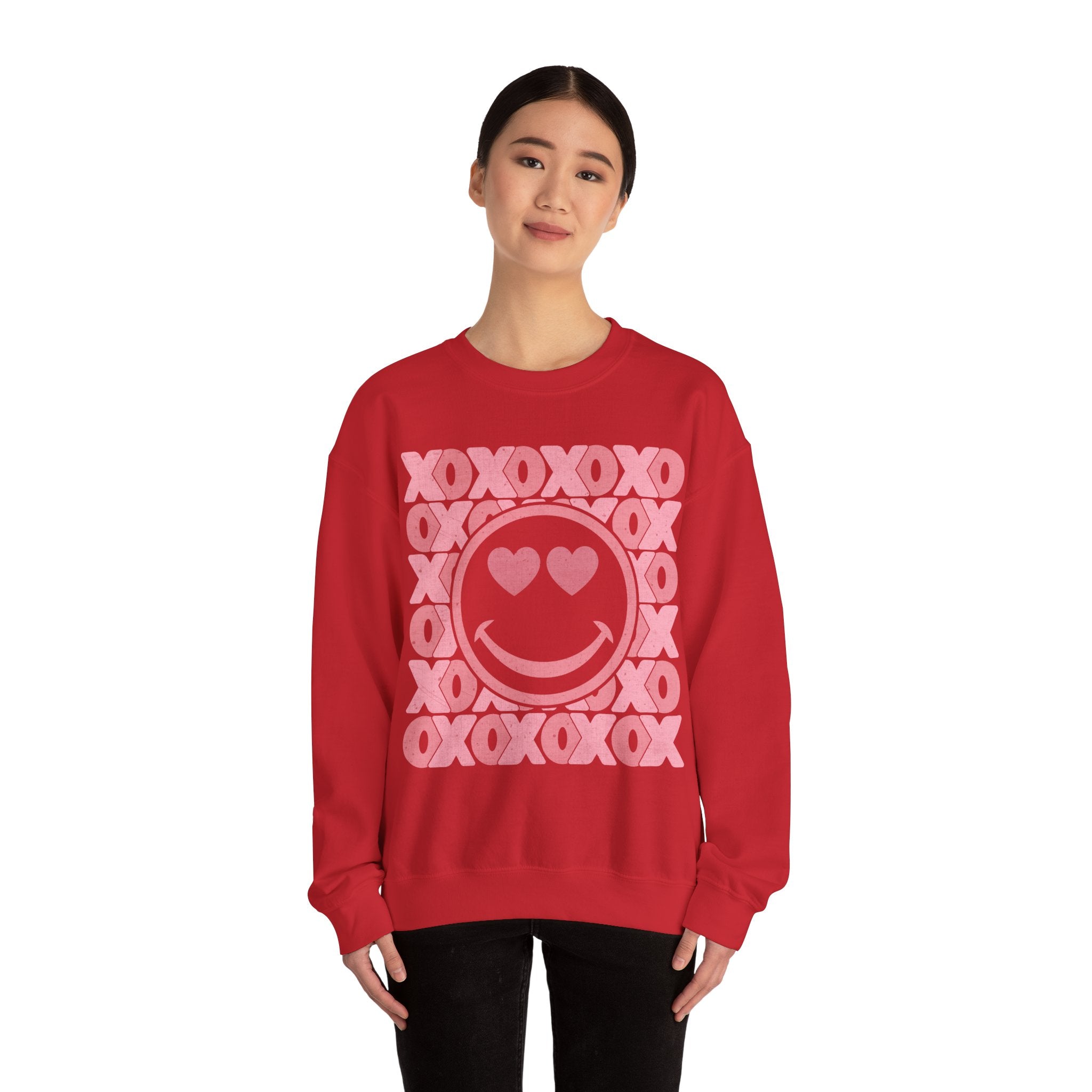 XOXO Smiley Face Sweatshirt, Valentines Smile Shirt, Retro Happy Face Crewneck, Trendy Sweatshirt, Cute Valentines Outfit