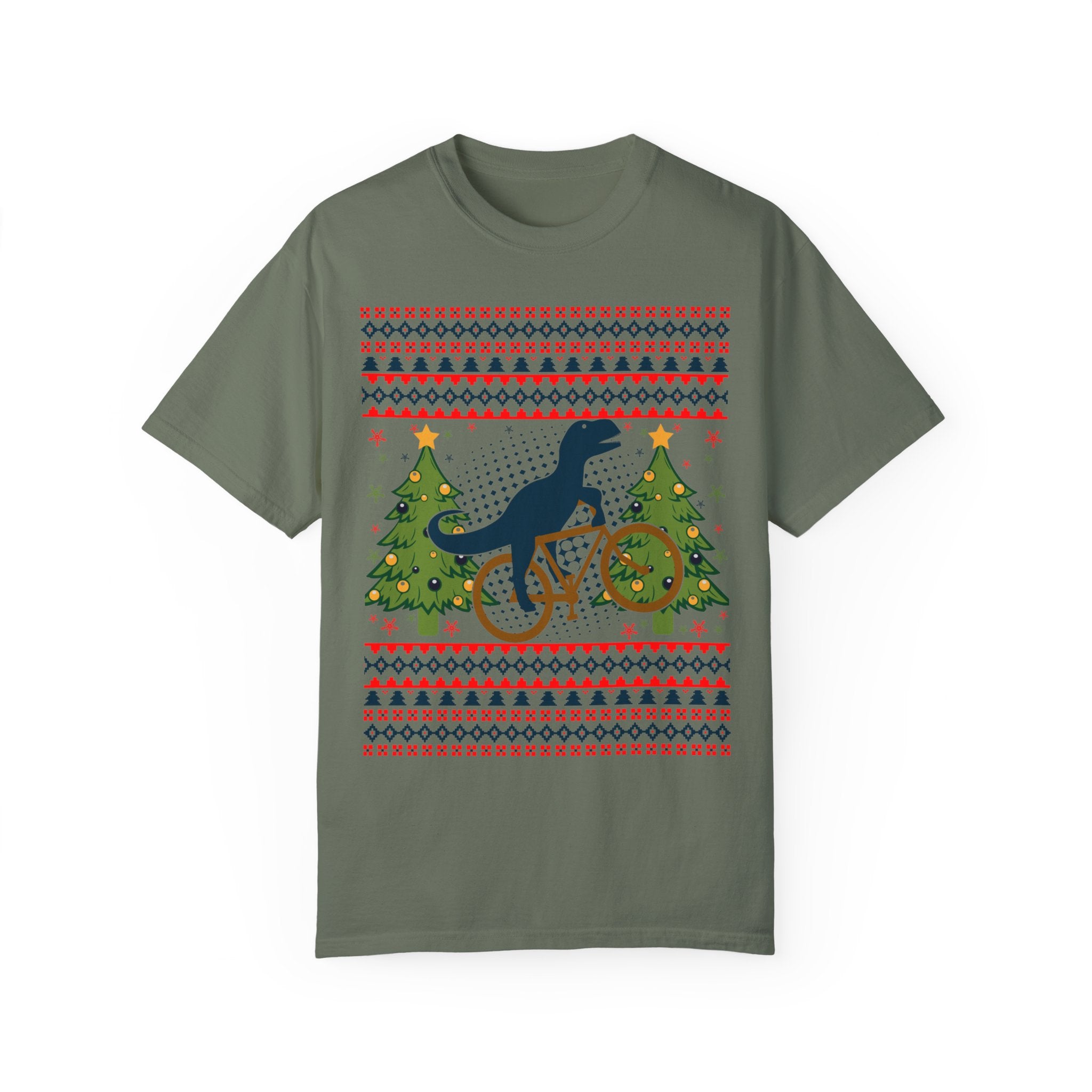 Ugly Christmas Dinosaur Riding Bike Shirt, Dinosaur Christmas Sweater, Dino Riders Tshirt, Dinosaur on a Bike Shirt