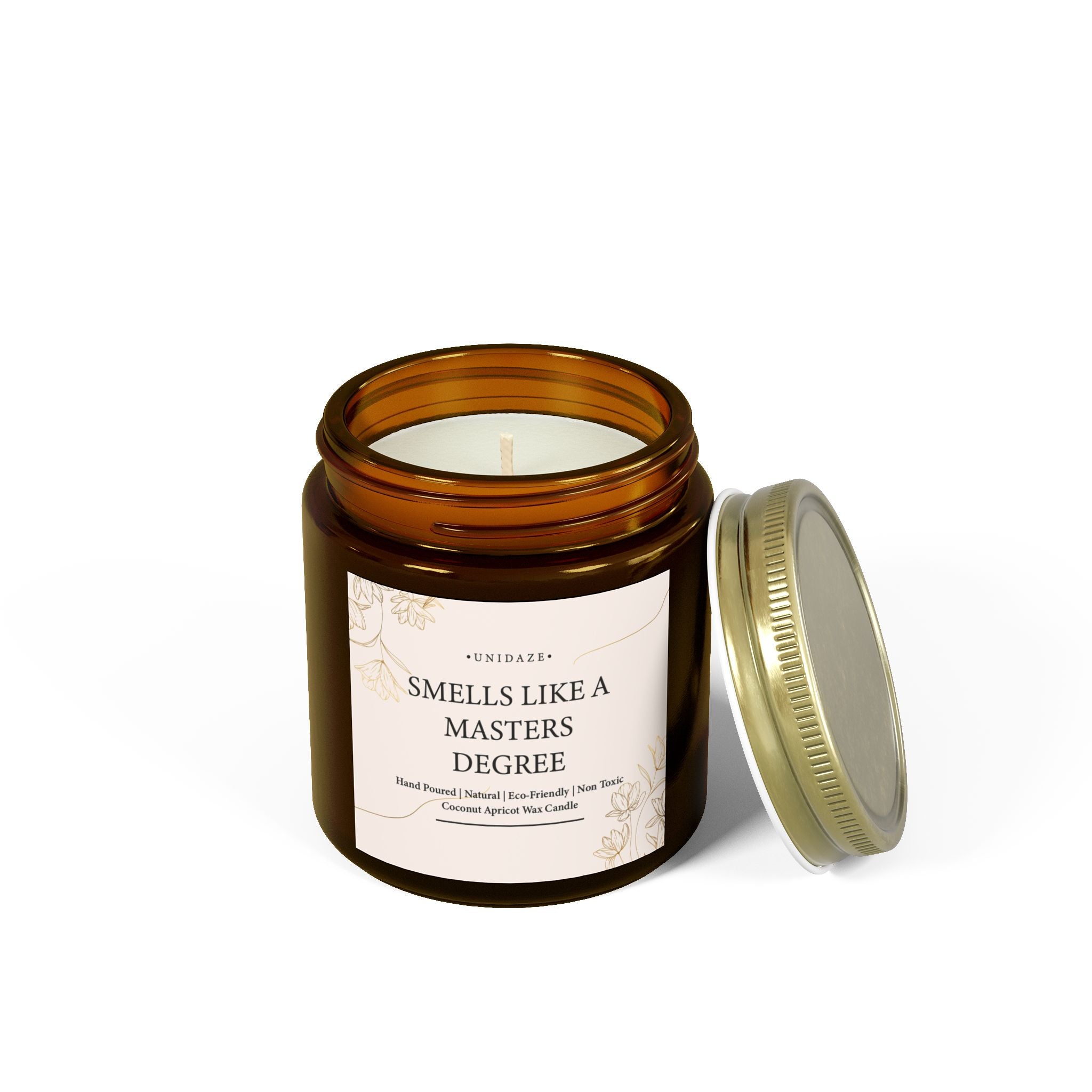 Smells Like A Masters Degree Scented Coconut Candle, Hand Poured 4 oz. 9 oz. Glass Jar, Two Degrees Hotter, Minimal, Graduation Gift, MBA MS MA