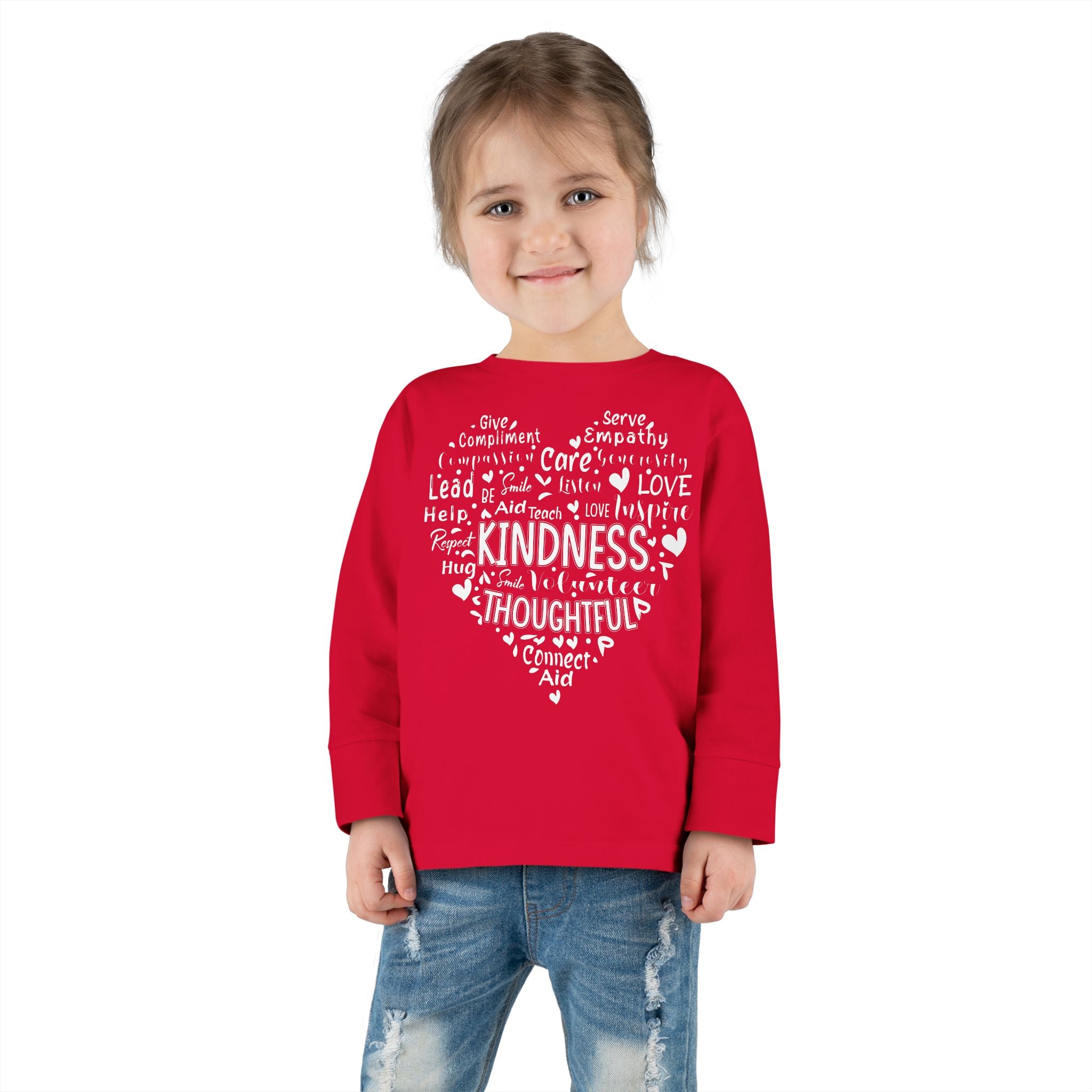 Cute Heart Be Kind Toddler Long Sleeve, Heart Long Sleeve tee, Kids Valentines Crewneck, Be Kind Shirt, Retro Valentines Shirt