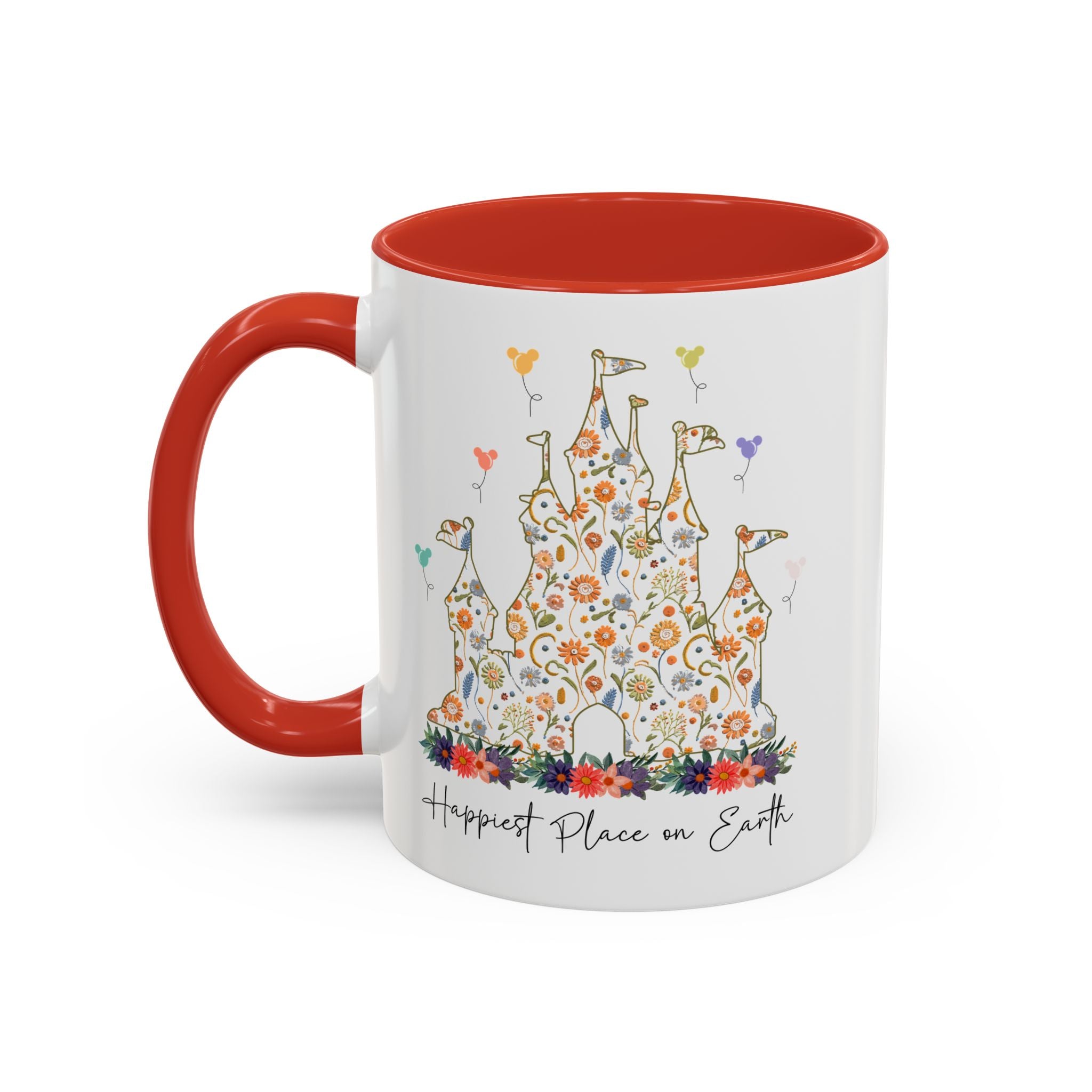 Disney Castle Floral Coffee Mug, Happiest Place on Earth Mug, Vintage Disney Coffee Cup, Magic Kingdom Mug