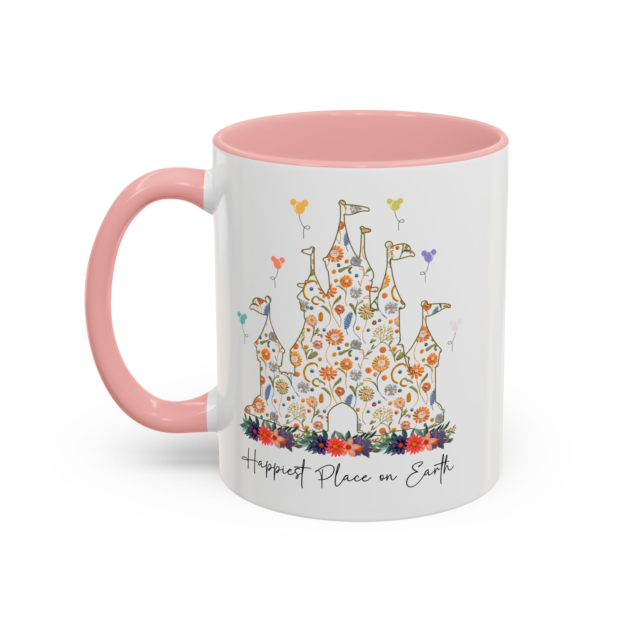 Disney Castle Floral Coffee Mug, Happiest Place on Earth Mug, Vintage Disney Coffee Cup, Magic Kingdom Mug