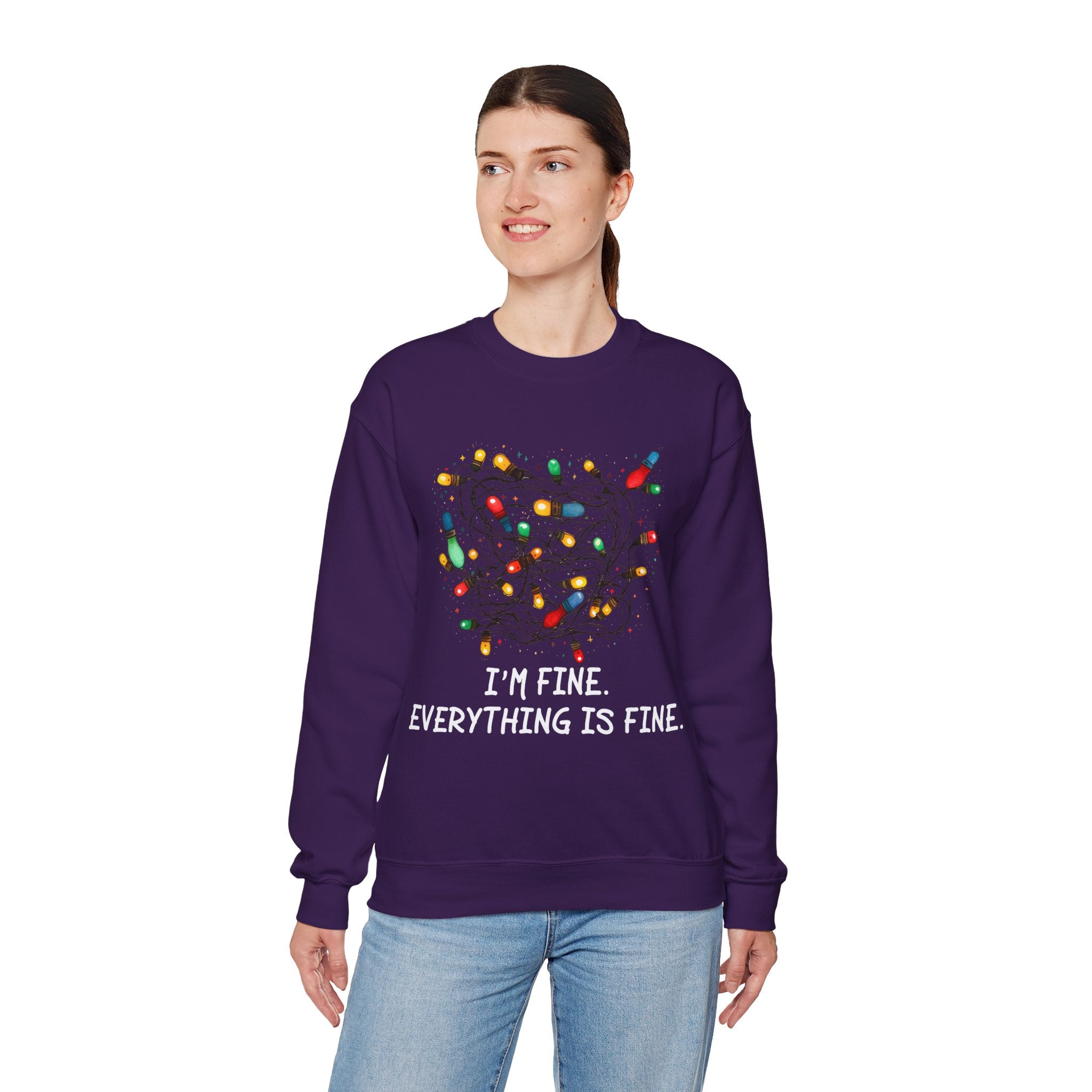 I'm Fine Everything Is Fine Sweatshirt, Christmas Sweatshirt, Sweatshirts Women, Christmas Sweatshirt Women, Christmas Lights Sweatshirt