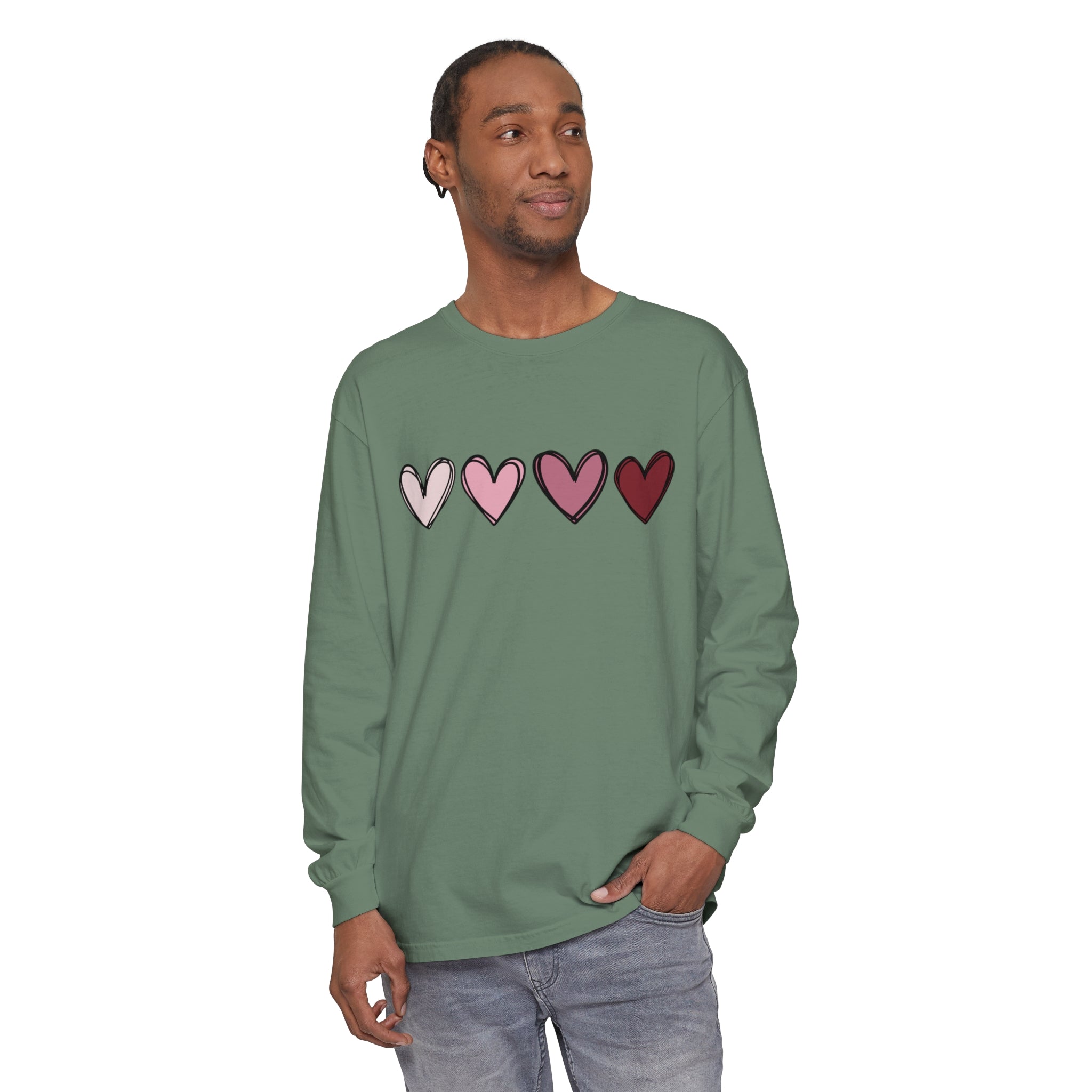 Valentine Double Heart Long Sleeve T-Shirt, Cute Valentine Shirt, Valentine Long Sleeve Shirt, Vintage Valentine Sweatshirt, Love Heart Long Sleeve Tee