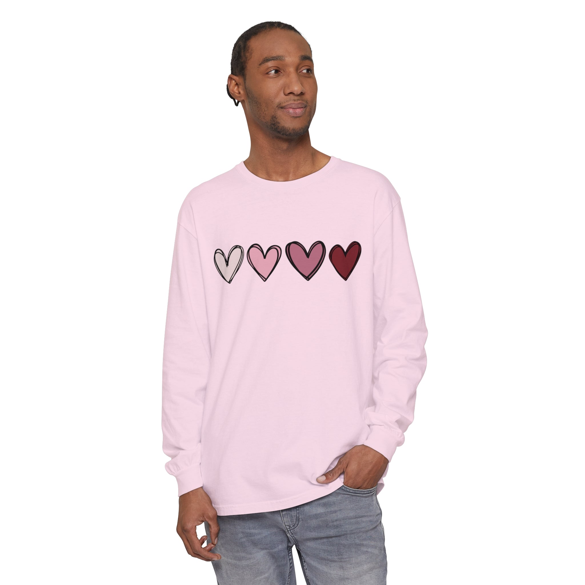 Valentine Double Heart Long Sleeve T-Shirt, Cute Valentine Shirt, Valentine Long Sleeve Shirt, Vintage Valentine Sweatshirt, Love Heart Long Sleeve Tee
