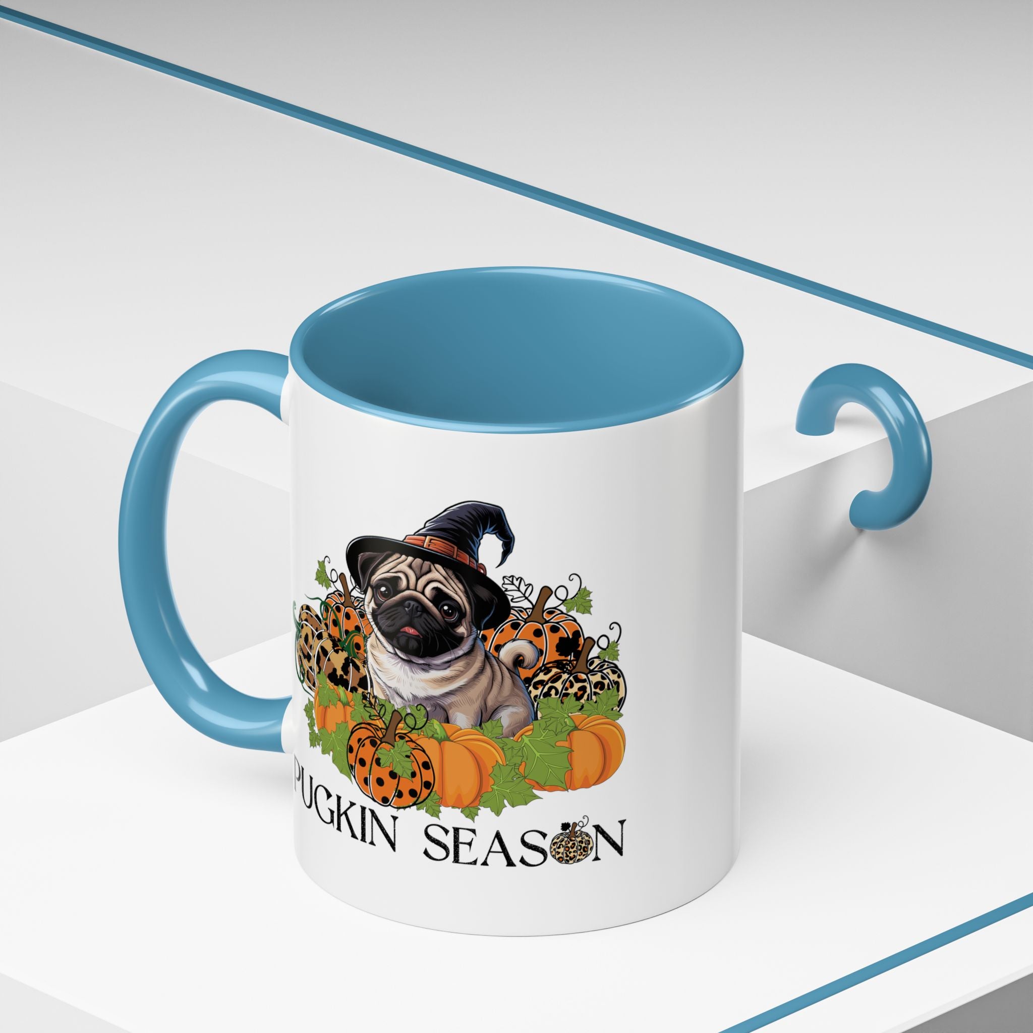 Pugkin Season Cup, Fall Pug Coffee Mug, Leopard Print Pumpkin Gift, Cute Autumn Dog Lover Graphic, Halloween Party Gifts