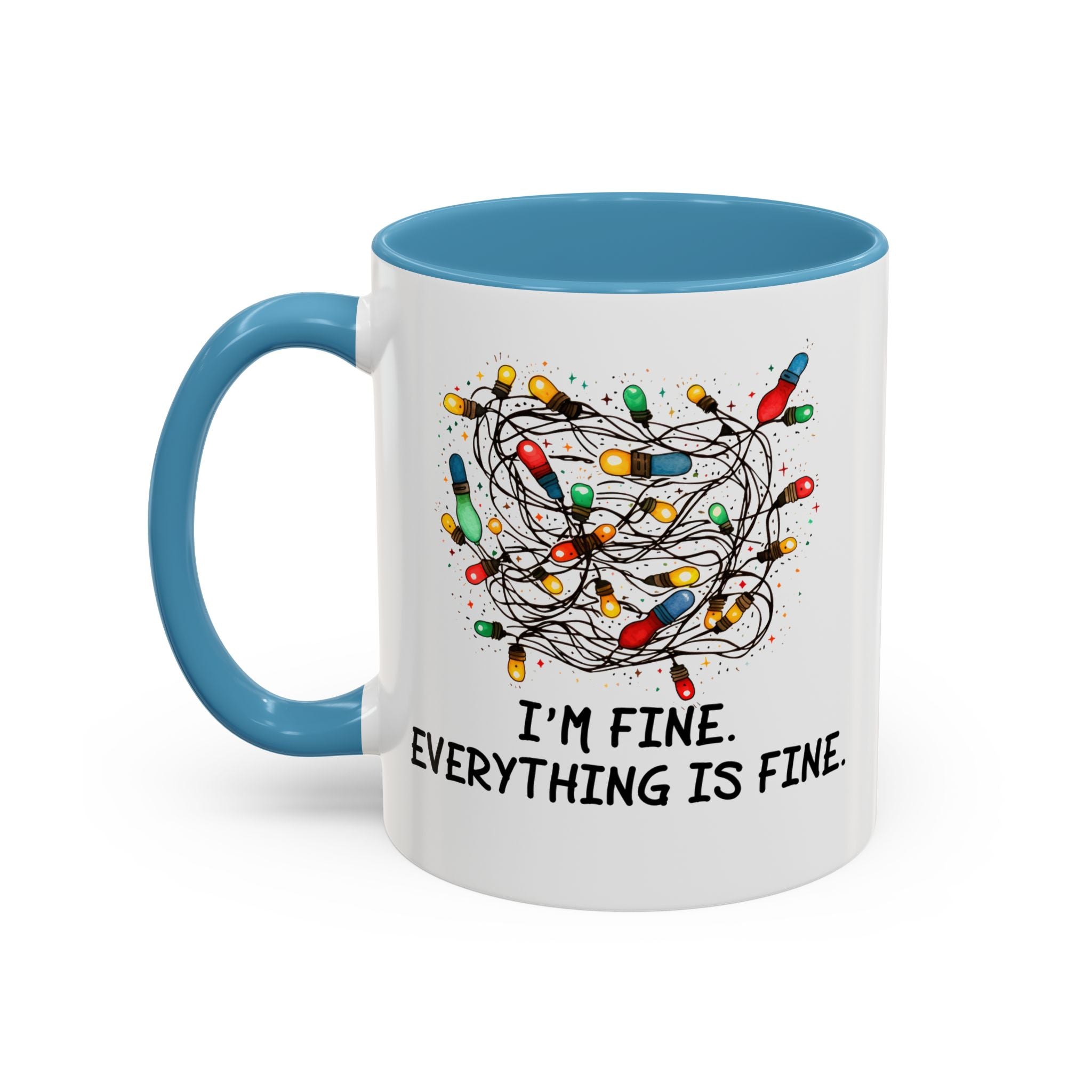 I'm Fine Everything Is Fine Christmas Mug, Christmas Lights Mug, Funny Coffee Mug, Tangled Lights, Crazy Shopping Christmas Mug, Madness