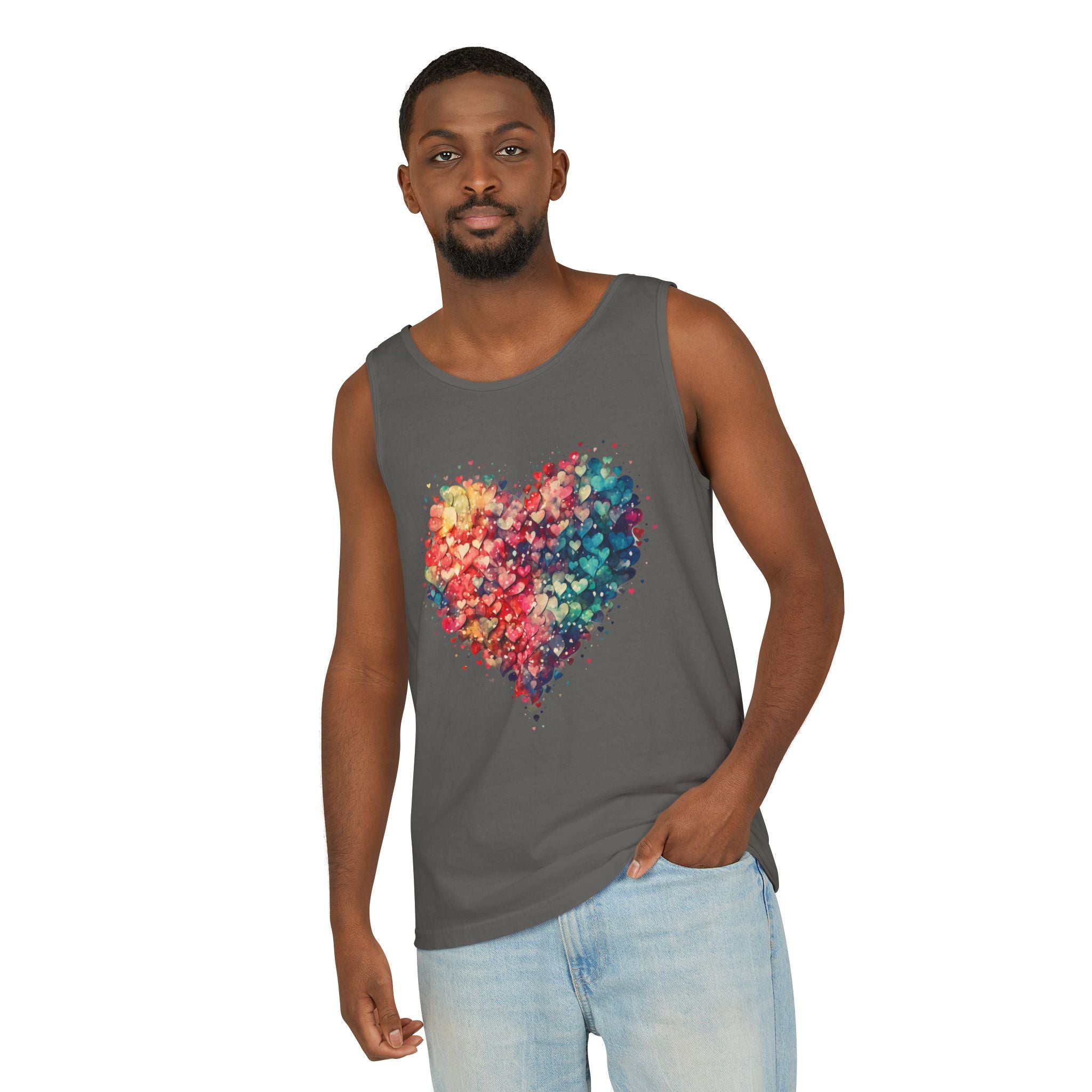 Watercolor Hearts Tank Top, Colorful Heart Shirt, Cute Heart Valentines Love Tank Top, Beautiful Watercolor Heart, Hearts Layered Design, Hearts Tank