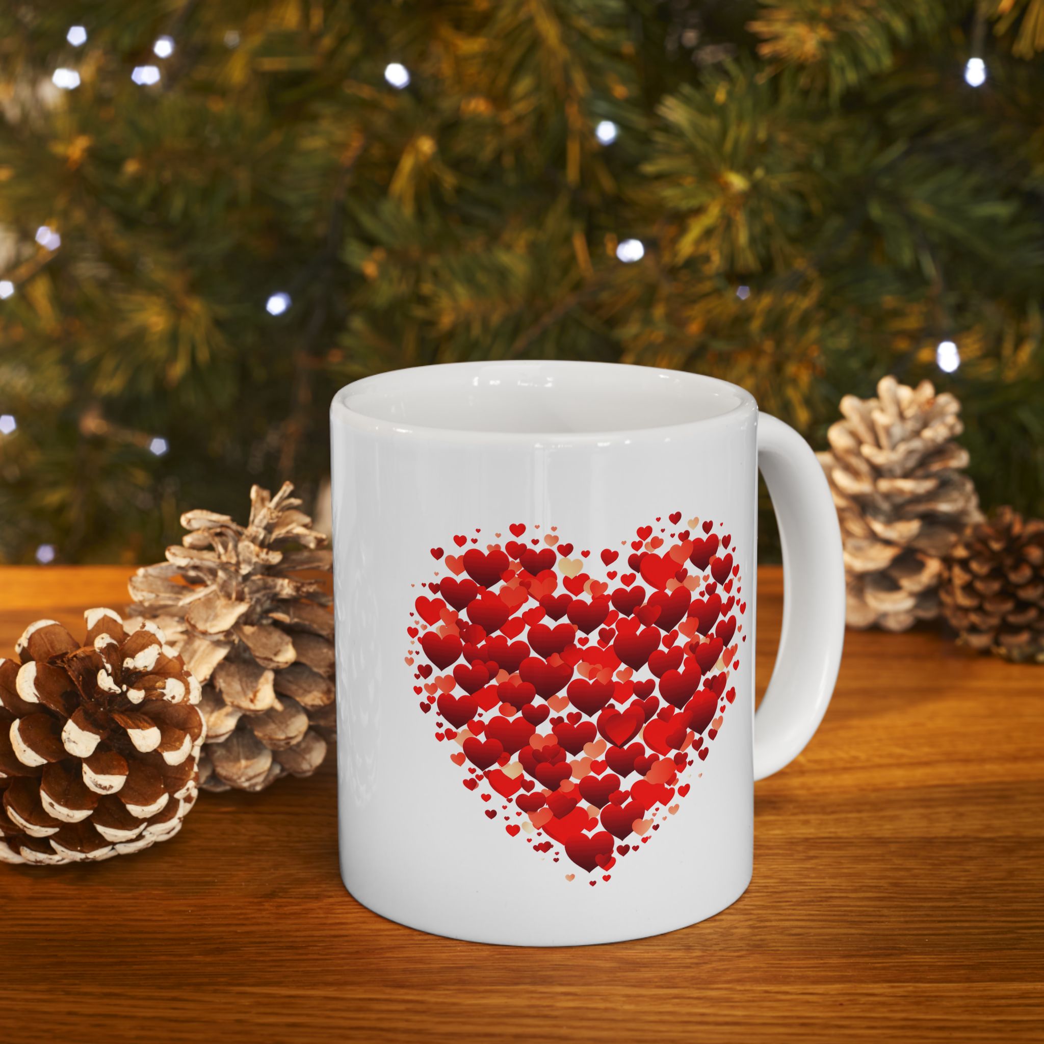 Valentines Day Double Red heart Mug, V-Day Heart Mug, Valentine's Day Mug, Heart Coffee Mug