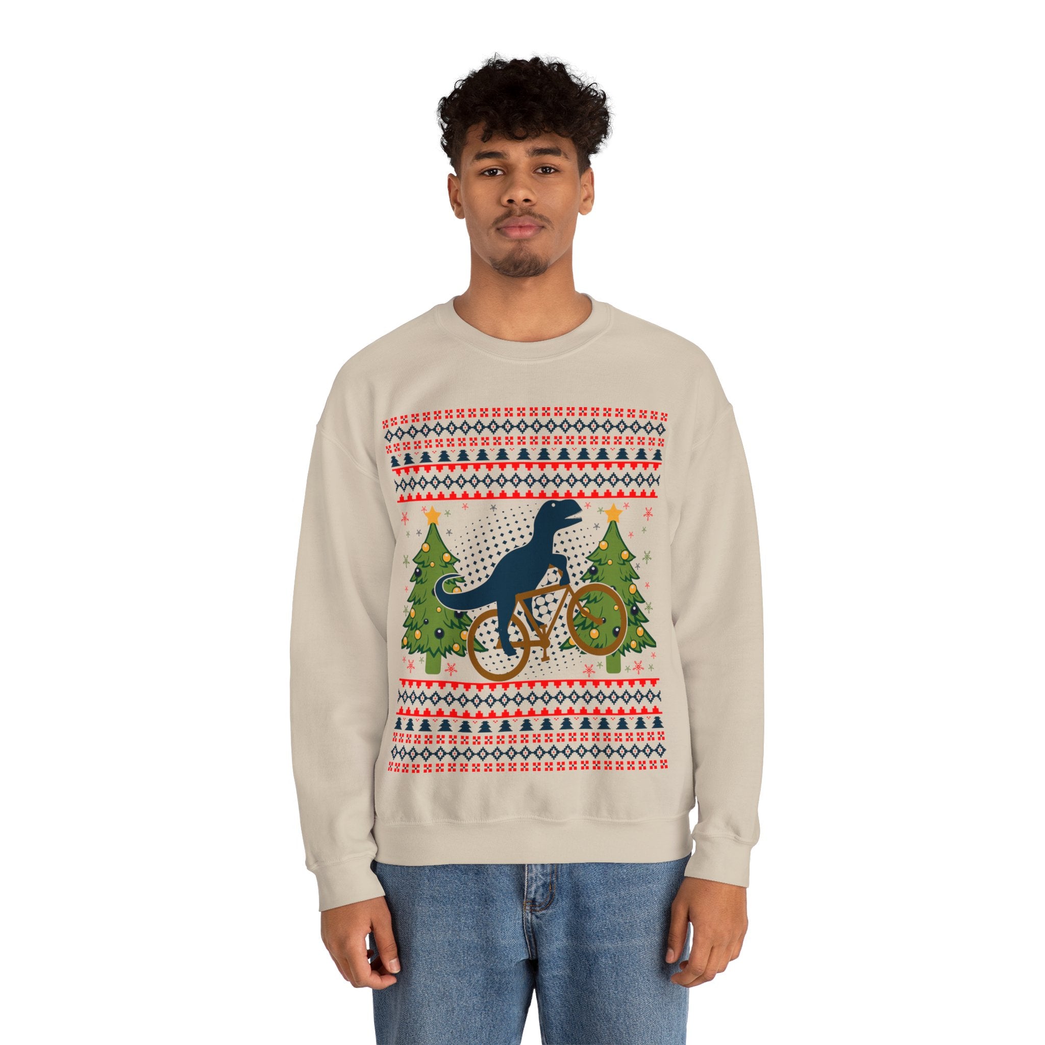 Ugly Christmas Dinosaur Riding Bike Sweater, Dinosaur Christmas Sweatshirt, Dino Riders shirt, Dinosaur on a Bike Shirt