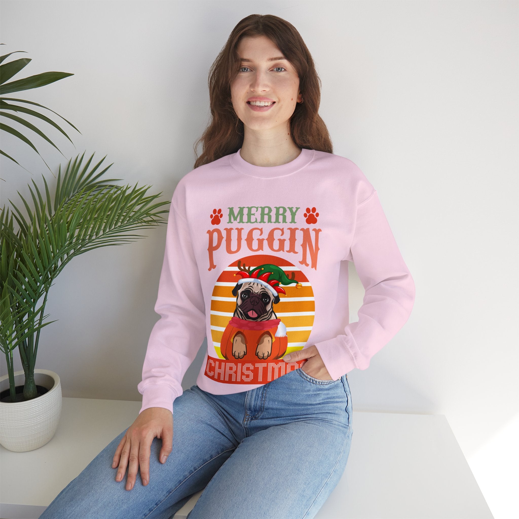 Pug Christmas Sweatshirt, Dog Lover Gift, Holiday Sweaters, Christmas Pugs Shirt, Pug In Santa Hat, Dog Mom Shirt, Santa Pug Shirt