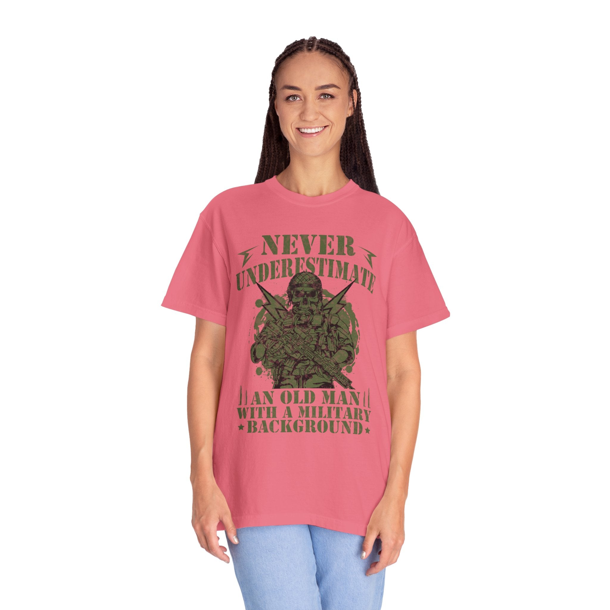 Never Underestimate An Old Man With A Military Background Shirt, American Flag Tee, US Veteran Shirt, Veterans Day Shirt, 4th of July Shirt