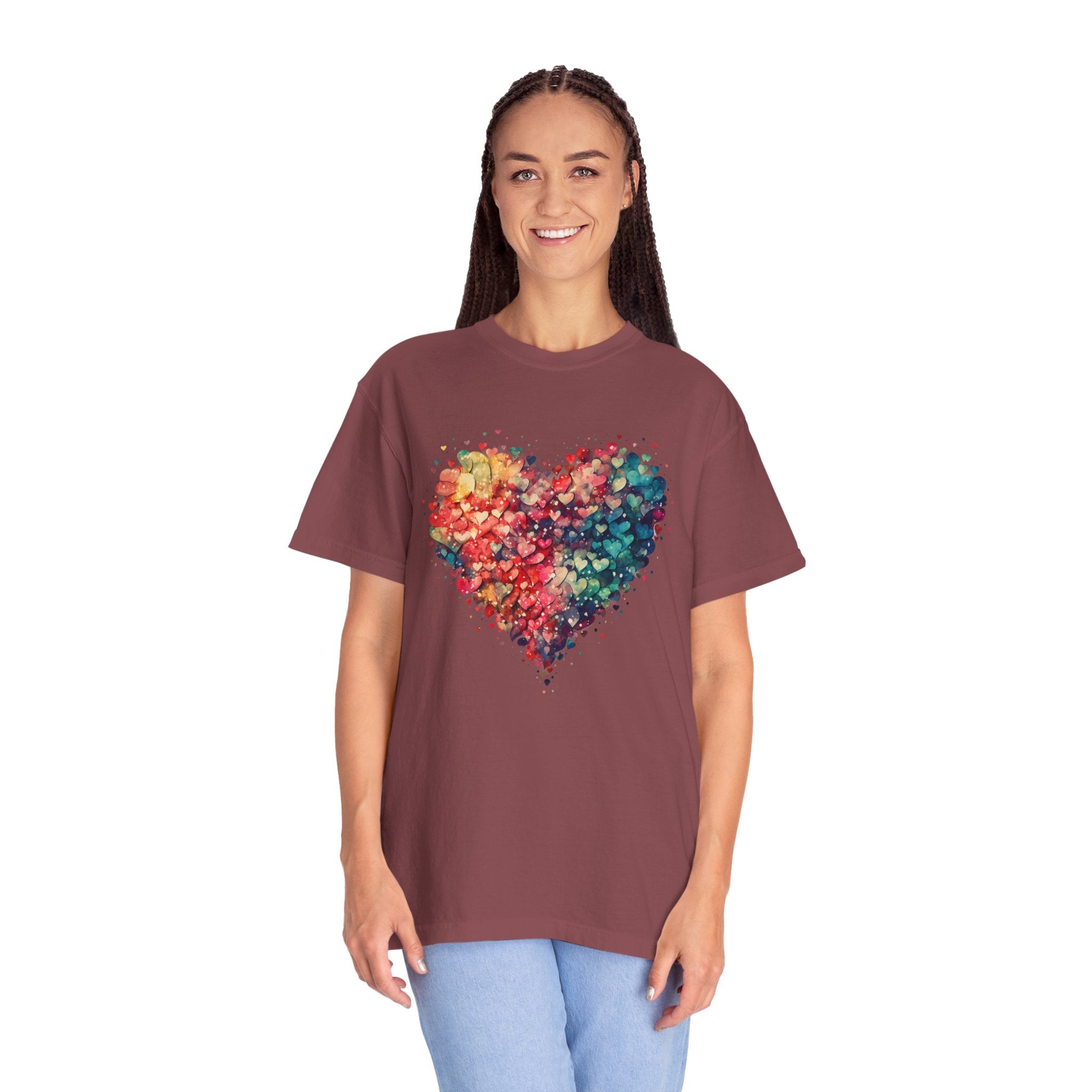 Valentines Watercolor Hearts Shirt, Comfort Color Valentines Day Shirt, Womens Valentines Day Gift, Cute Heart Valentines Love Shirt