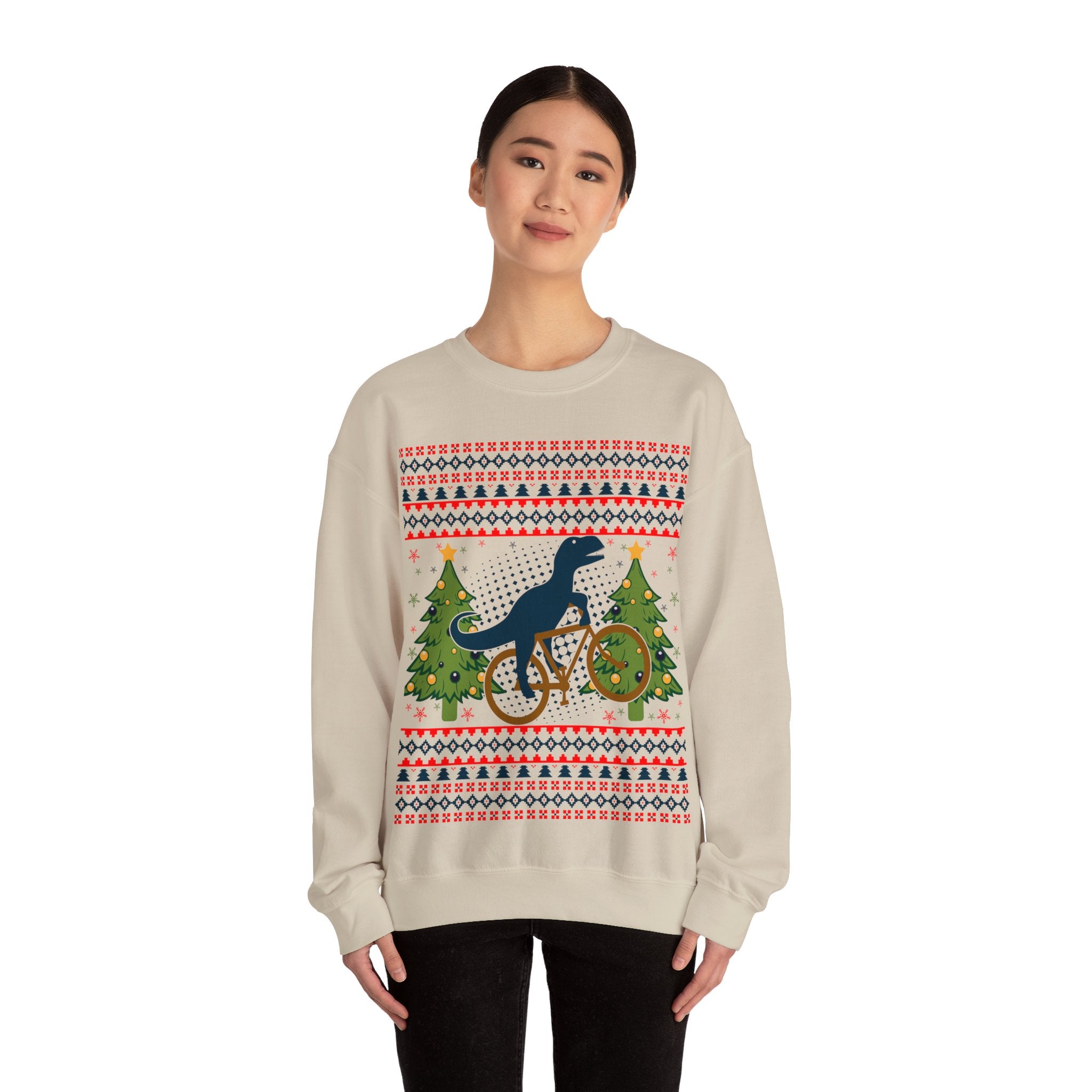 Ugly Christmas Dinosaur Riding Bike Sweater, Dinosaur Christmas Sweatshirt, Dino Riders shirt, Dinosaur on a Bike Shirt