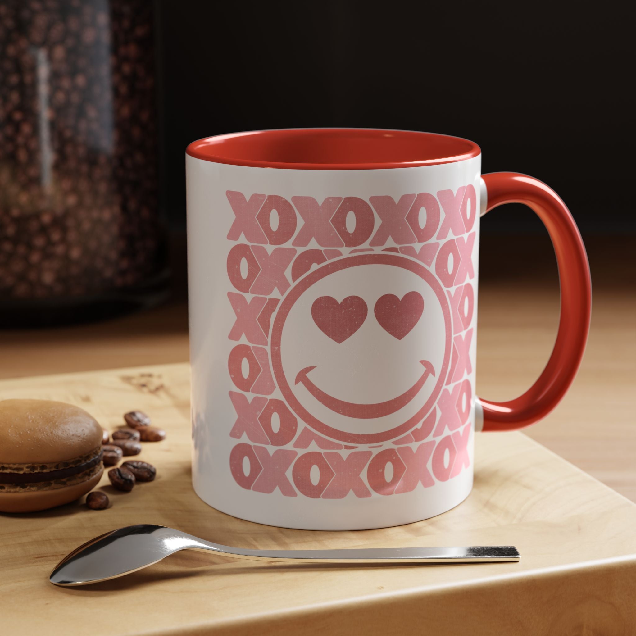 XOXO Smiley Face Coffee Mug, Pink Smiley Face Mug, Valentines Decor, Galentines gift, XOXO Coffee Cup, Party Favors, Cute Coffee Mug