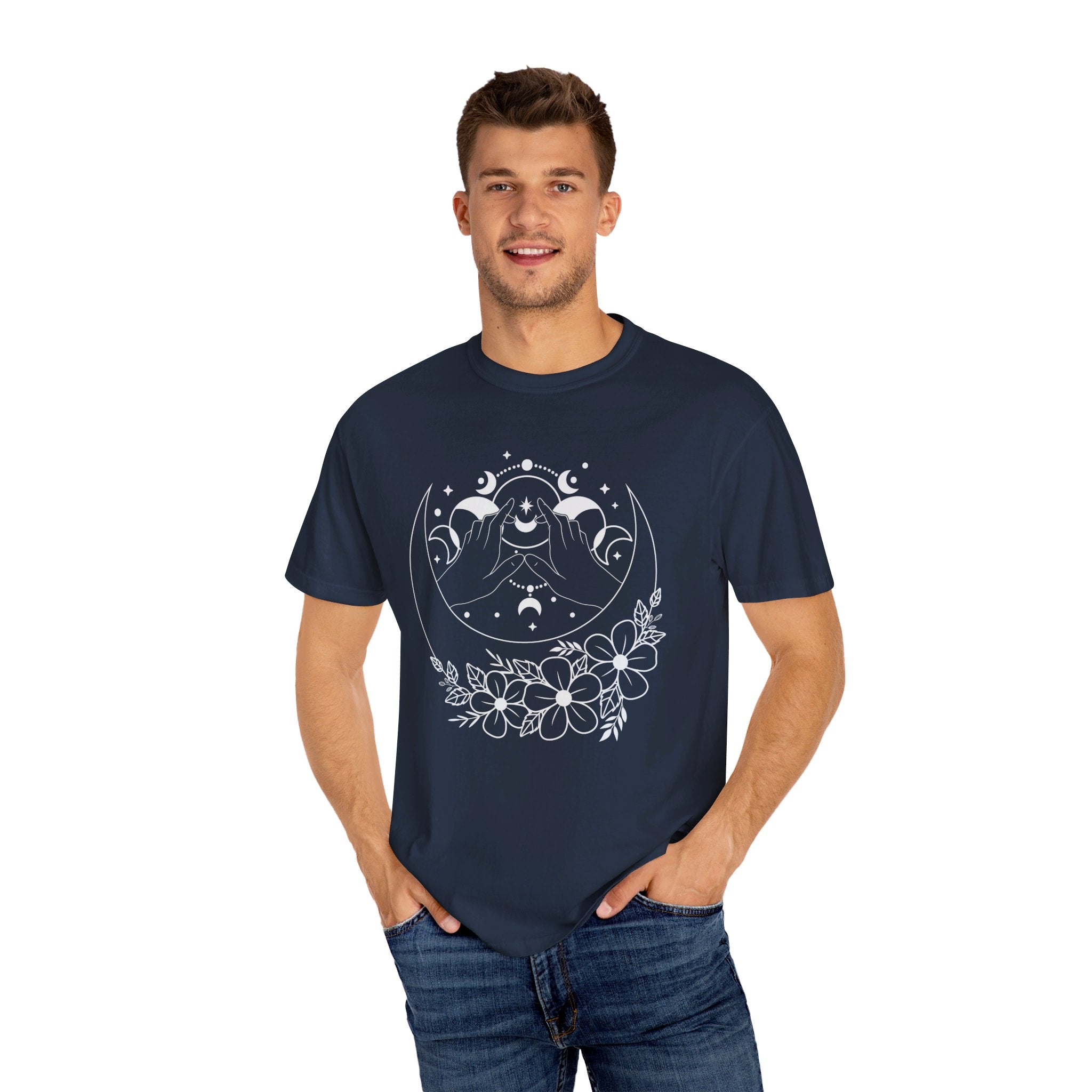 Mystical Moon Phase Witch Hands Shirt, Moon Phase T-Shirt, Celestial Shirt, Floral Moon Phase Tee, Boho Shirt, Moon Gift Shirt For Woman