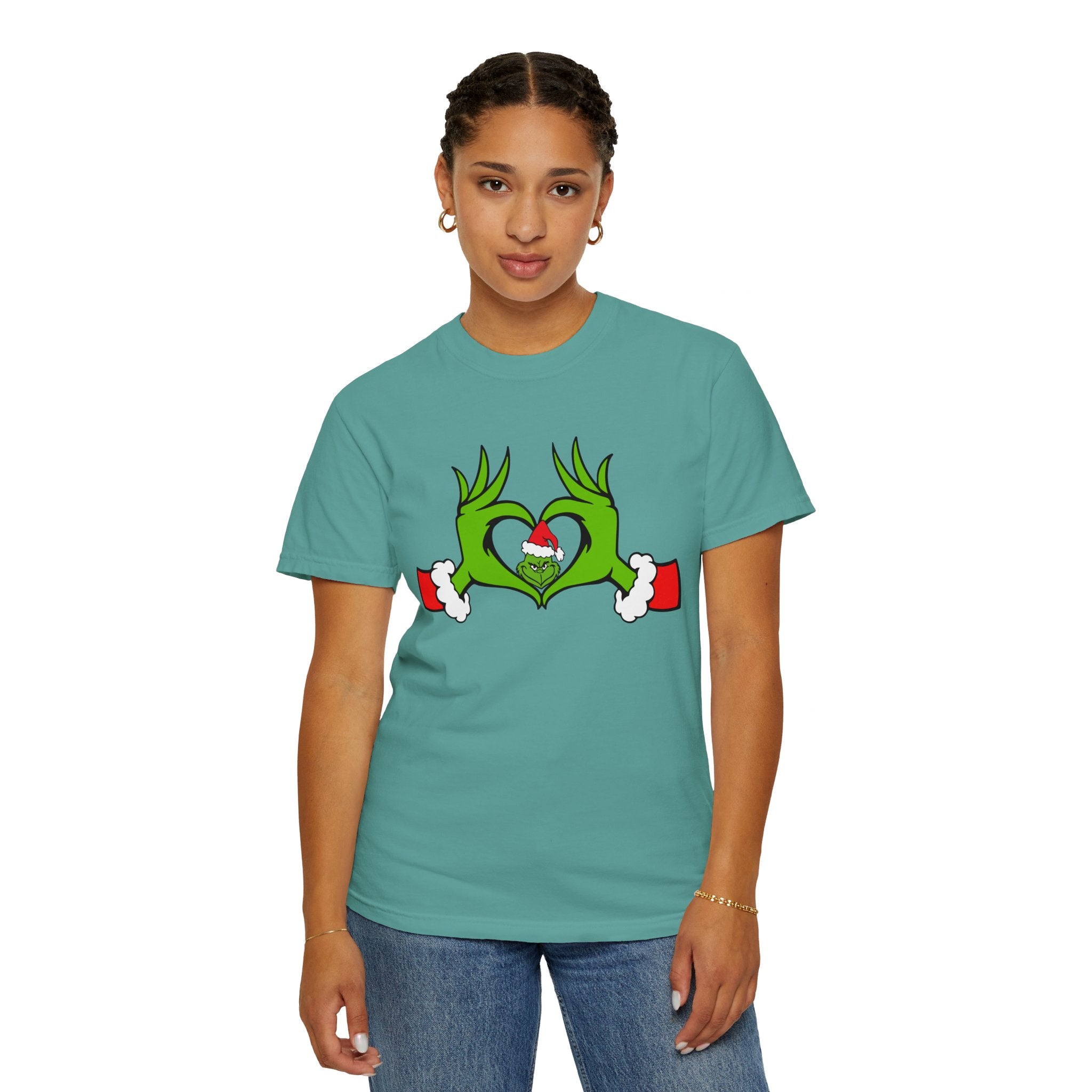 Grinch Heart Hands Graphic Tees, Grinch T-Shirt, Christmas Shirt, Xmas Clothing, Holiday T Shirts, Christmas Gifts, Christmas Party Shirt, Grinchmas T-shirt