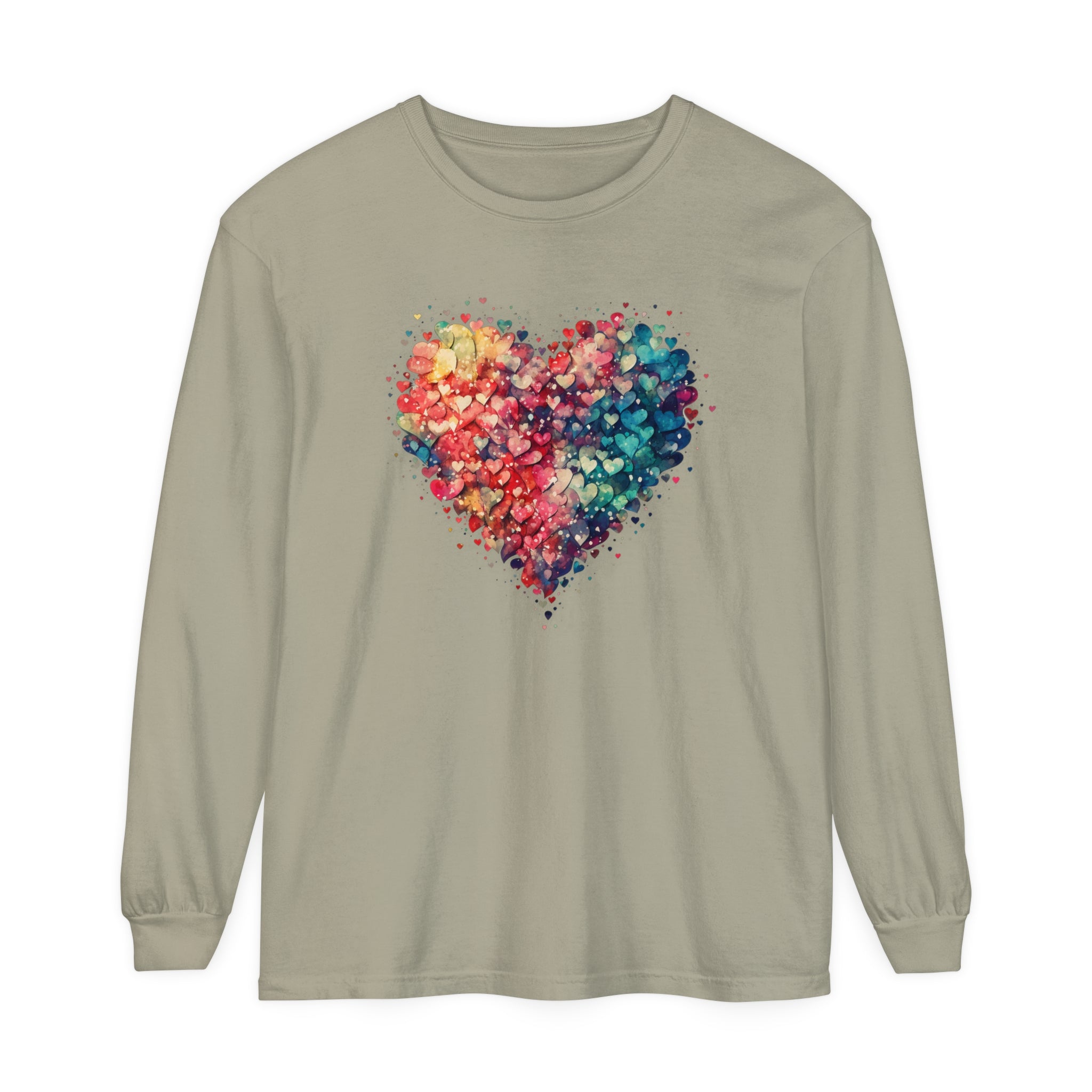 Watercolor Heart Long Sleeve T-Shirt, Colorful Heart Shirt, Cute Heart Valentines Love Long sleeve Tee, Beautiful Watercolor Heart, Hearts Layered Design